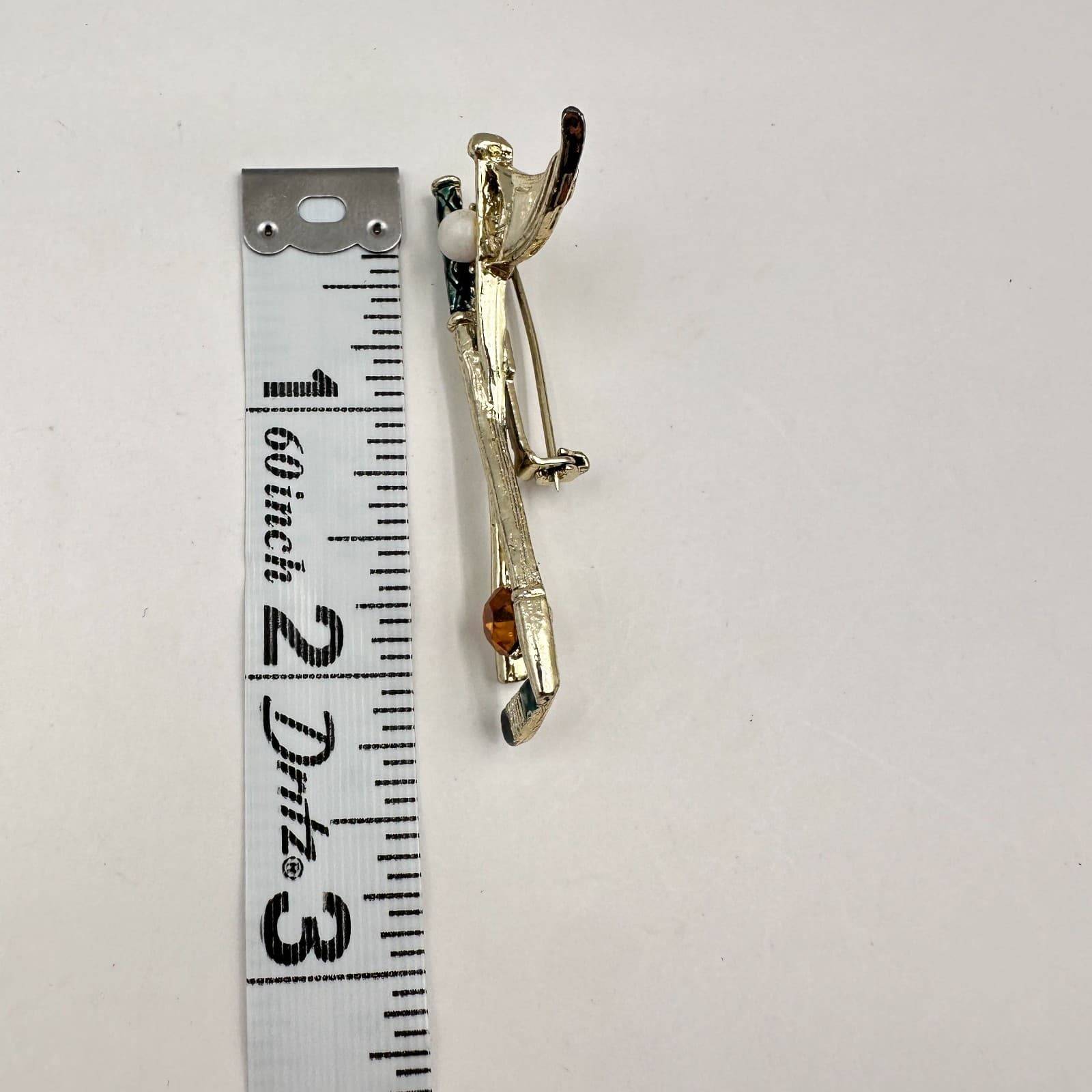 Vintage 90s Gerry's Golf Club Flag Brooch Pin Gold Tone Amber Rhinestone Jewelry - Thumbnail 8