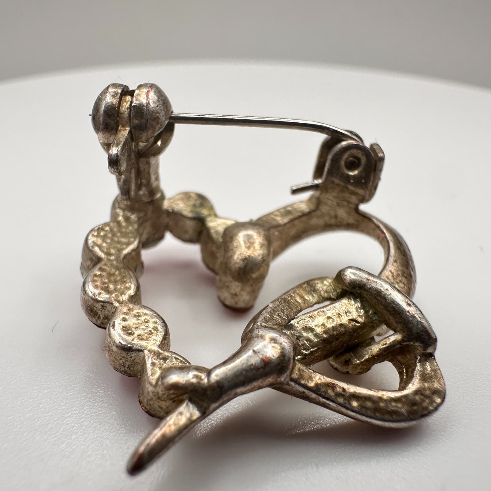 Vintage 90s Gold Tone Heart Brooch Pin Red Rhinestone Women's Fashion Jewelry - Thumbnail 5