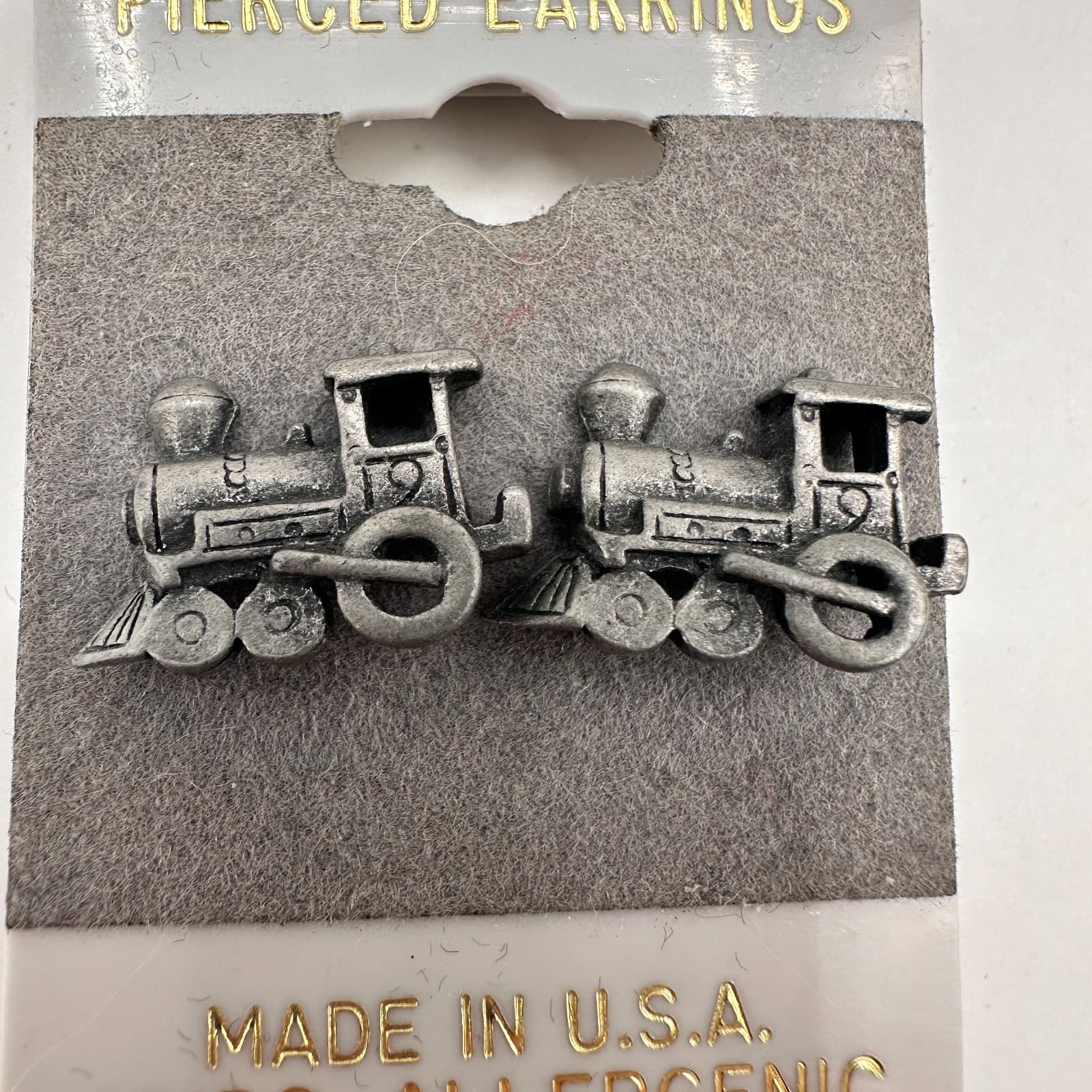Vintage 90s Silver Tone Steam Locomotive Train Stud Earrings Women's Jewelry - Thumbnail 2