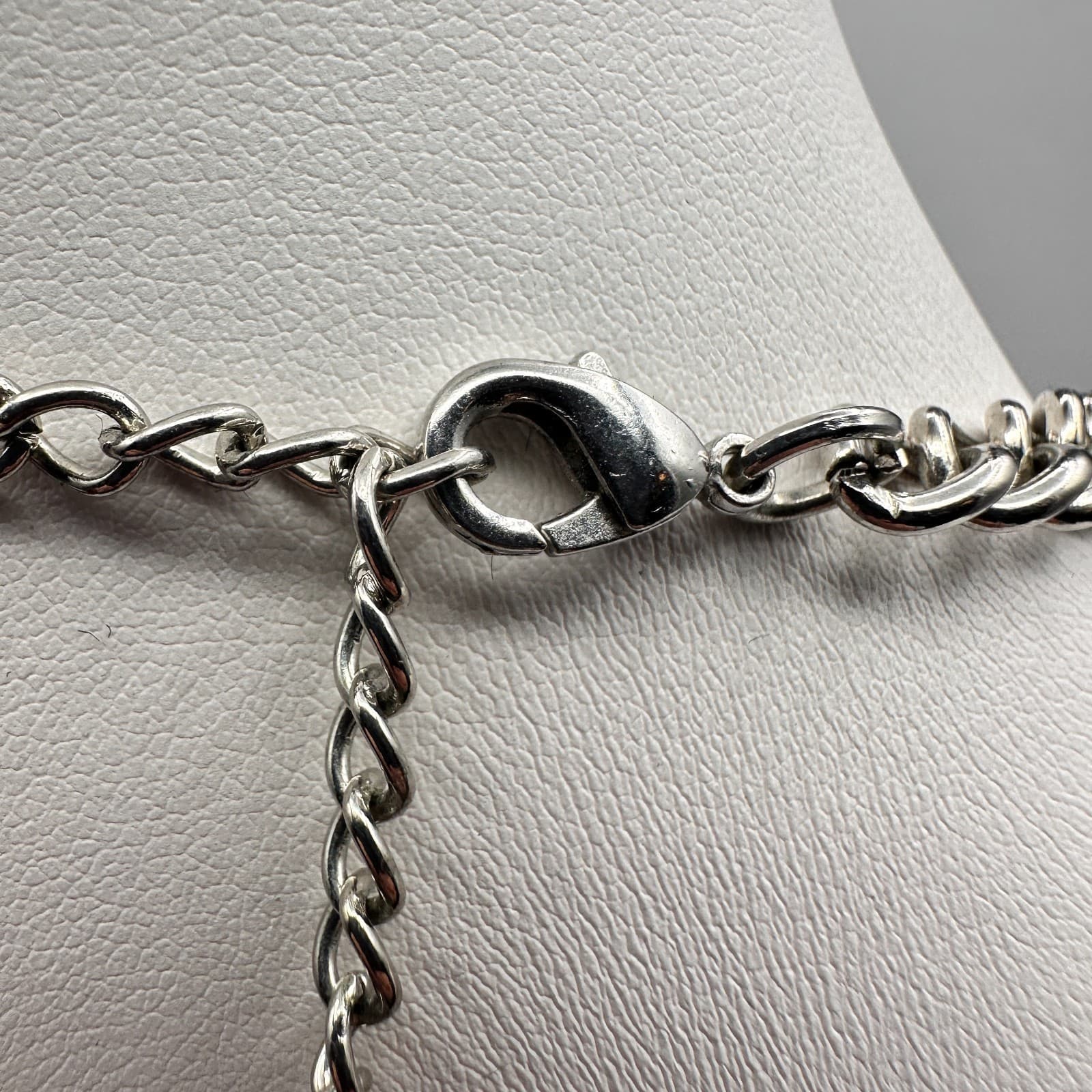 Vintage Y2K Blue Cabochon Beaded Statement Bib Necklace Silver Tone Boho Jewelry - Thumbnail 8