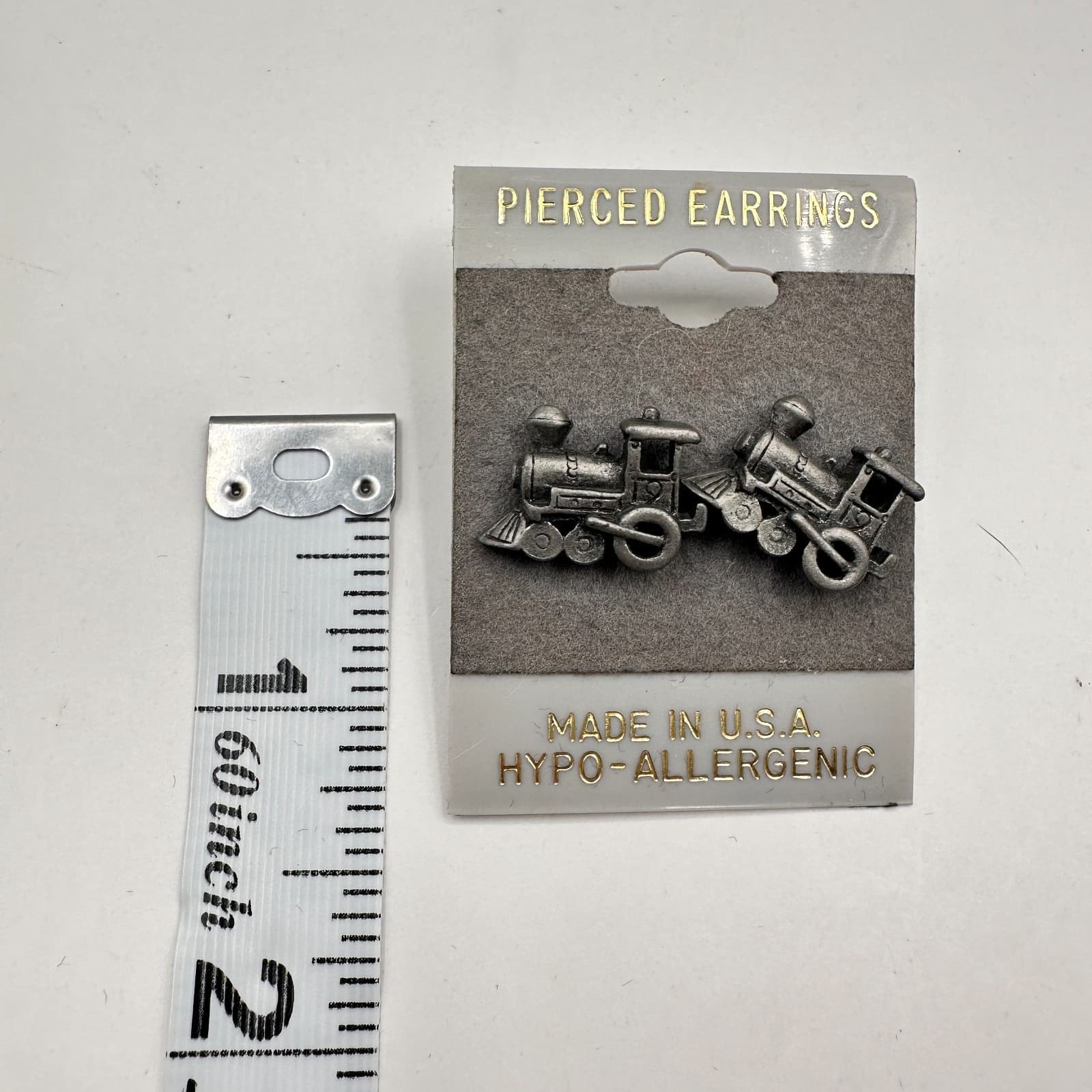 Vintage 90s Silver Tone Steam Locomotive Train Stud Earrings Women's Jewelry - Thumbnail 7