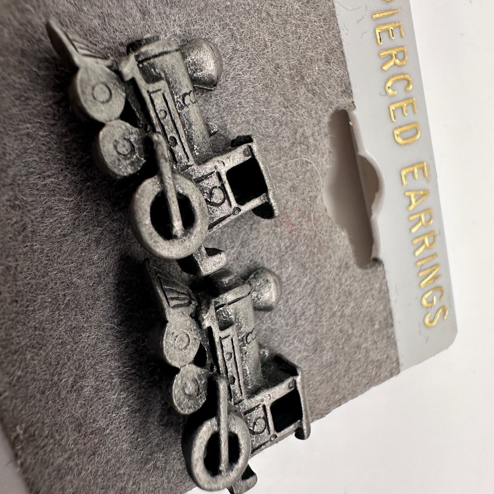 Vintage 90s Silver Tone Steam Locomotive Train Stud Earrings Women's Jewelry - Thumbnail 4