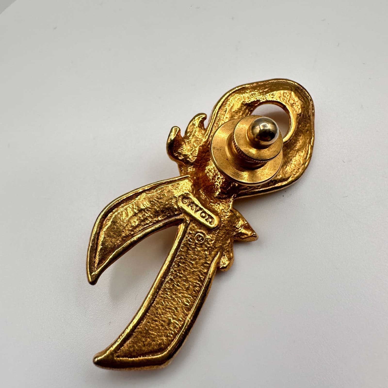 Vintage 90s Avon Pink Ribbon Floral Brooch Pin Gold Tone Breast Cancer Awareness - Thumbnail 4