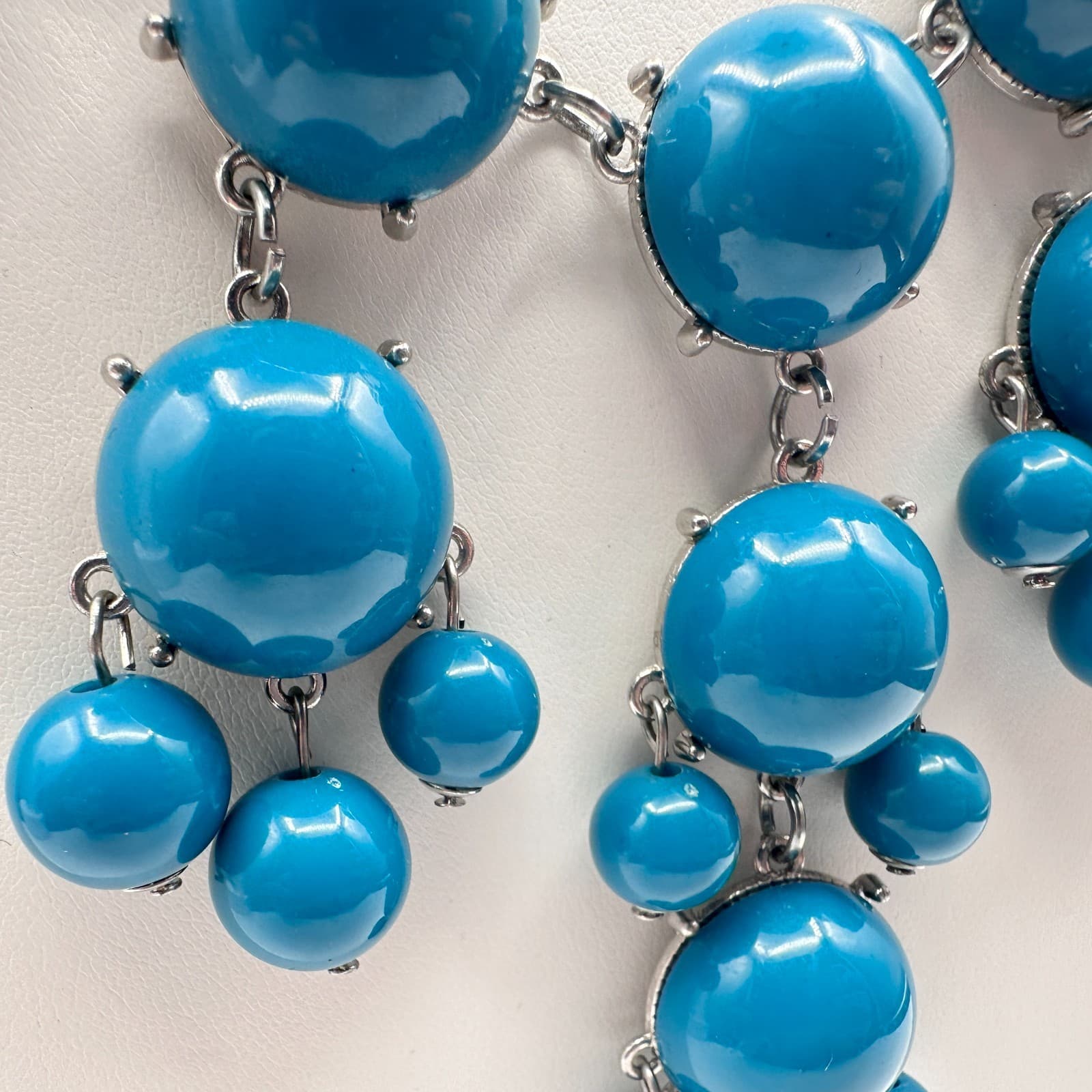 Vintage Y2K Blue Cabochon Beaded Statement Bib Necklace Silver Tone Boho Jewelry - Thumbnail 4