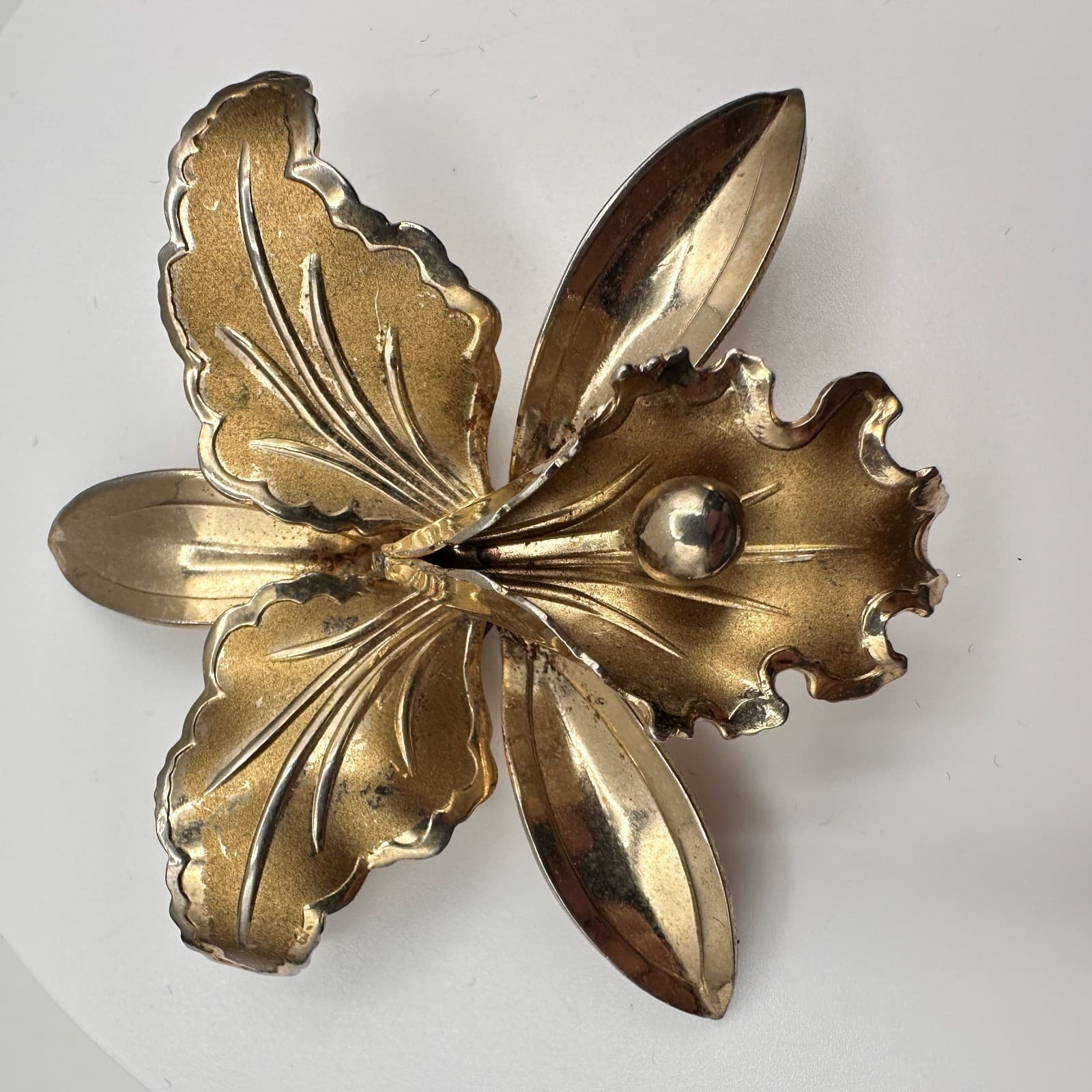 Vintage 90s Gold-Tone Flower Brooch Pin Statement Women's Classic Jewelry - Thumbnail 7