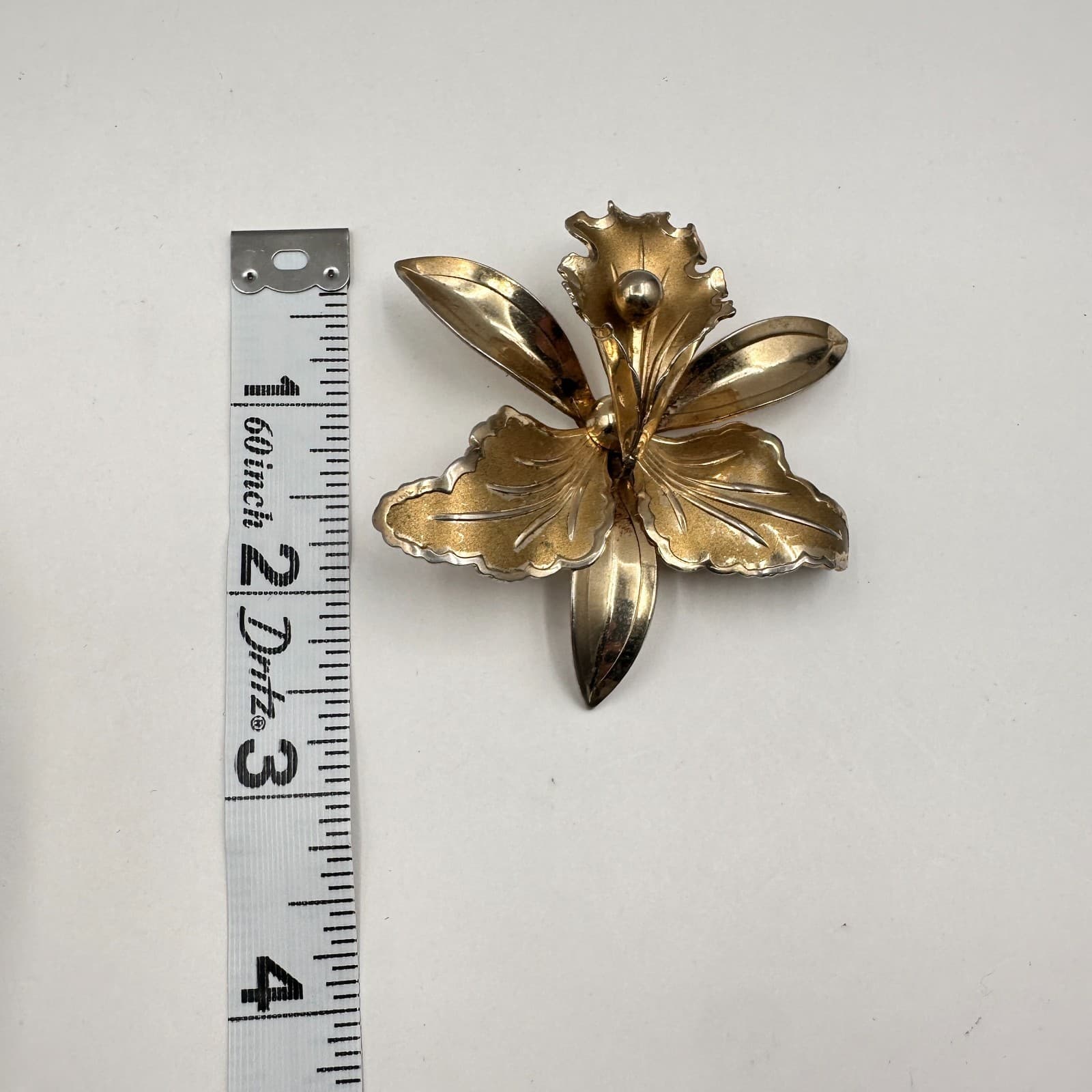 Vintage 90s Gold-Tone Flower Brooch Pin Statement Women's Classic Jewelry - Thumbnail 8