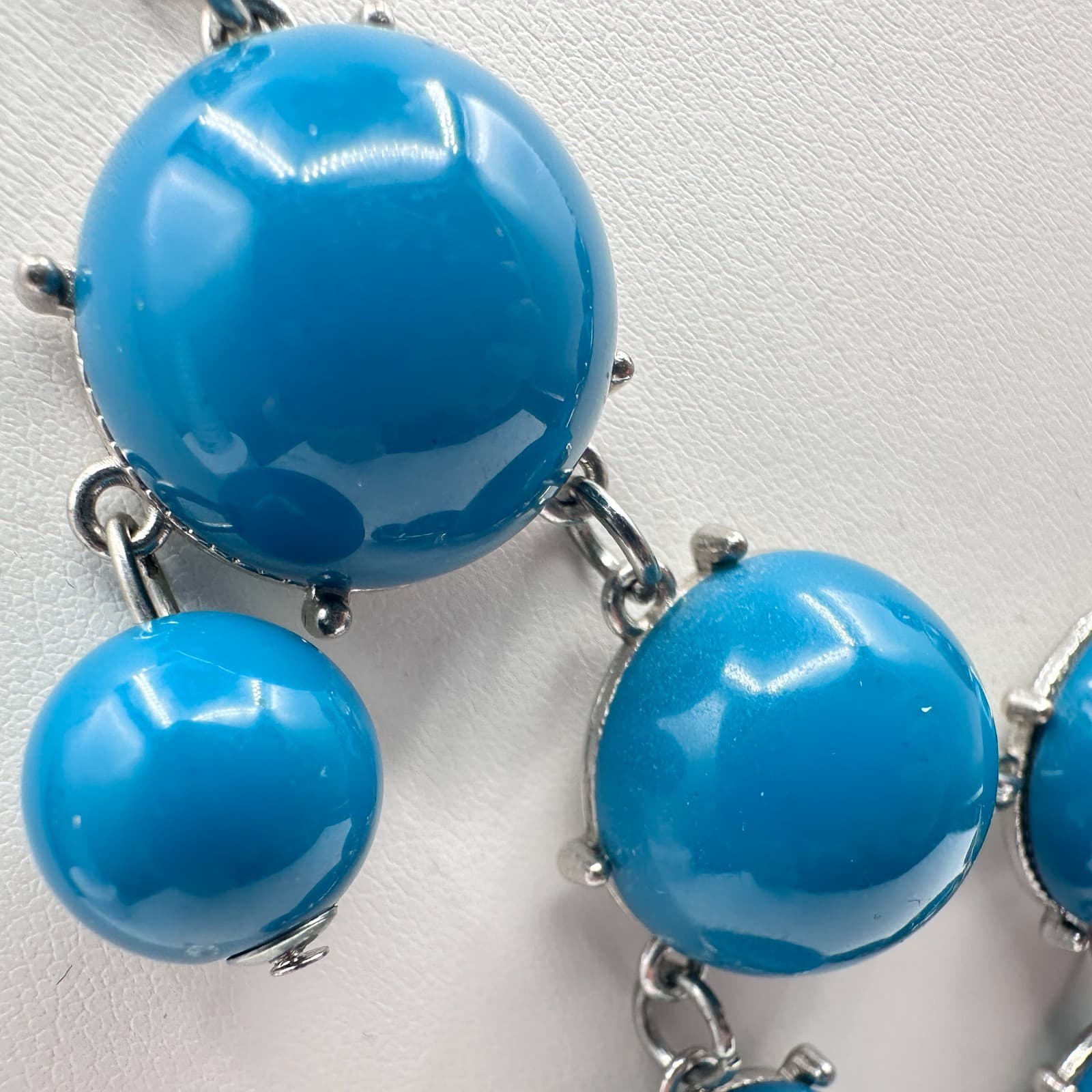 Vintage Y2K Blue Cabochon Beaded Statement Bib Necklace Silver Tone Boho Jewelry - Thumbnail 6