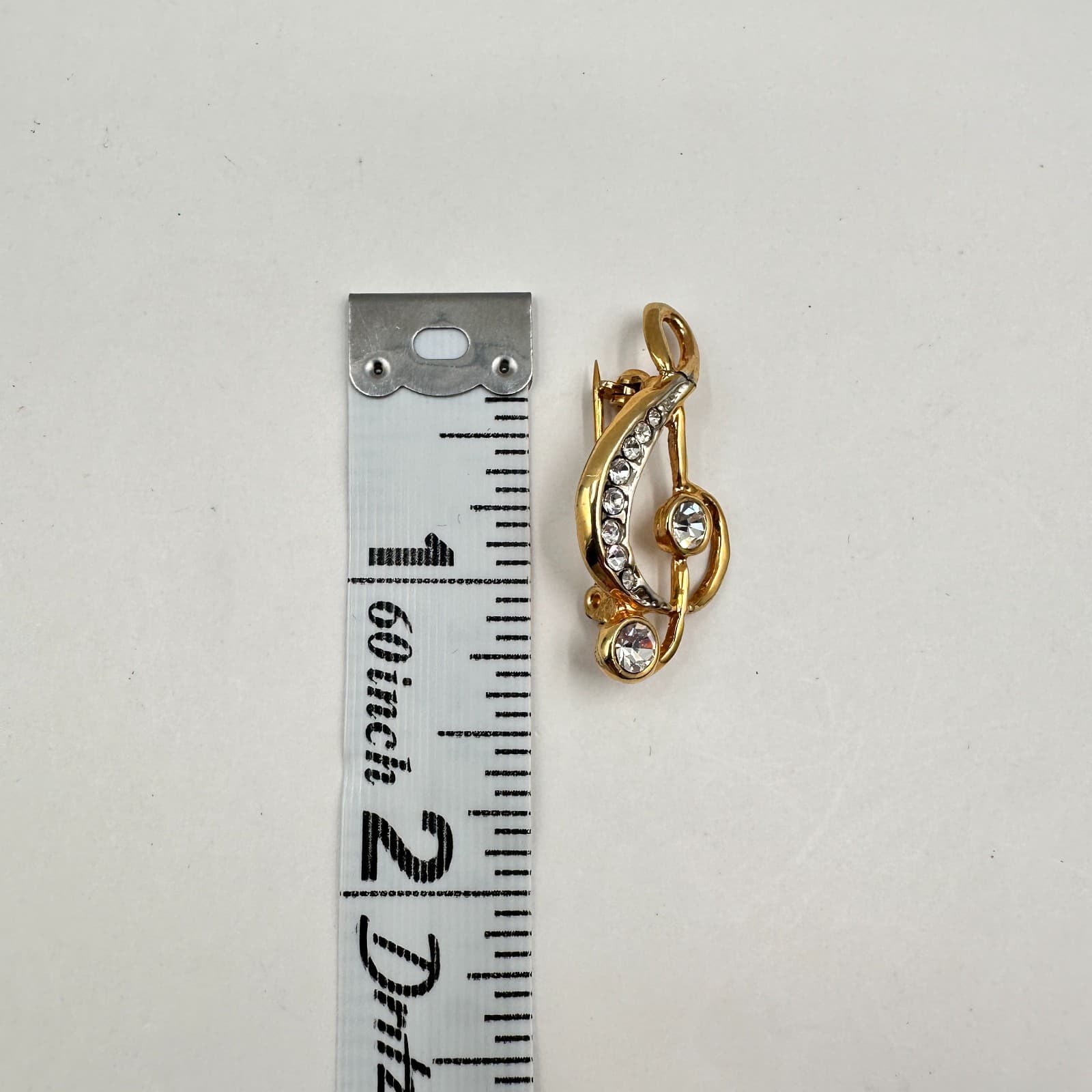 Vintage Y2K Gold Tone Treble Clef Brooch Pin Clear Rhinestone Women's Jewelry - Thumbnail 5