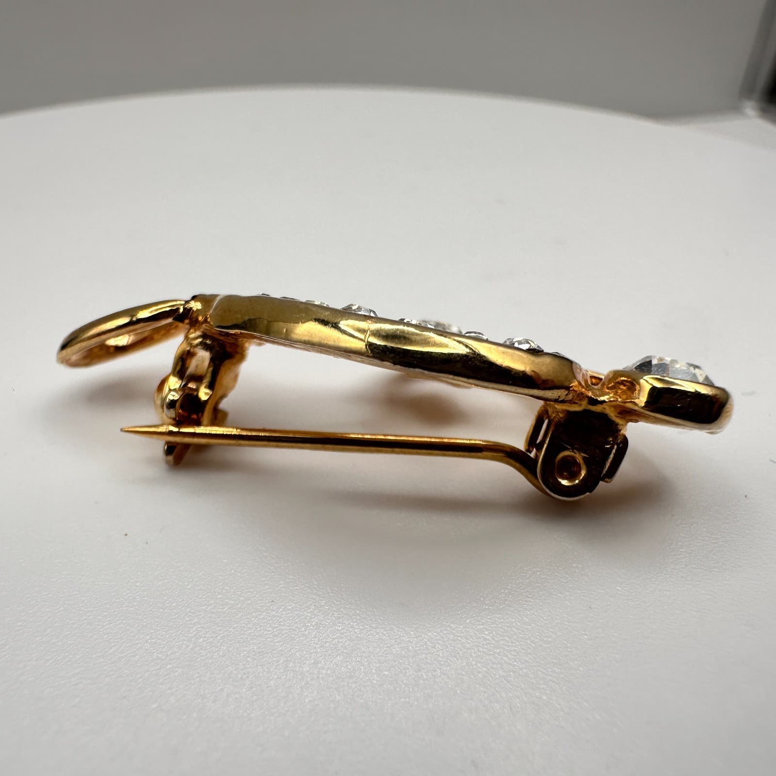 Vintage Y2K Gold Tone Treble Clef Brooch Pin Clear Rhinestone Women's Jewelry - Thumbnail 3