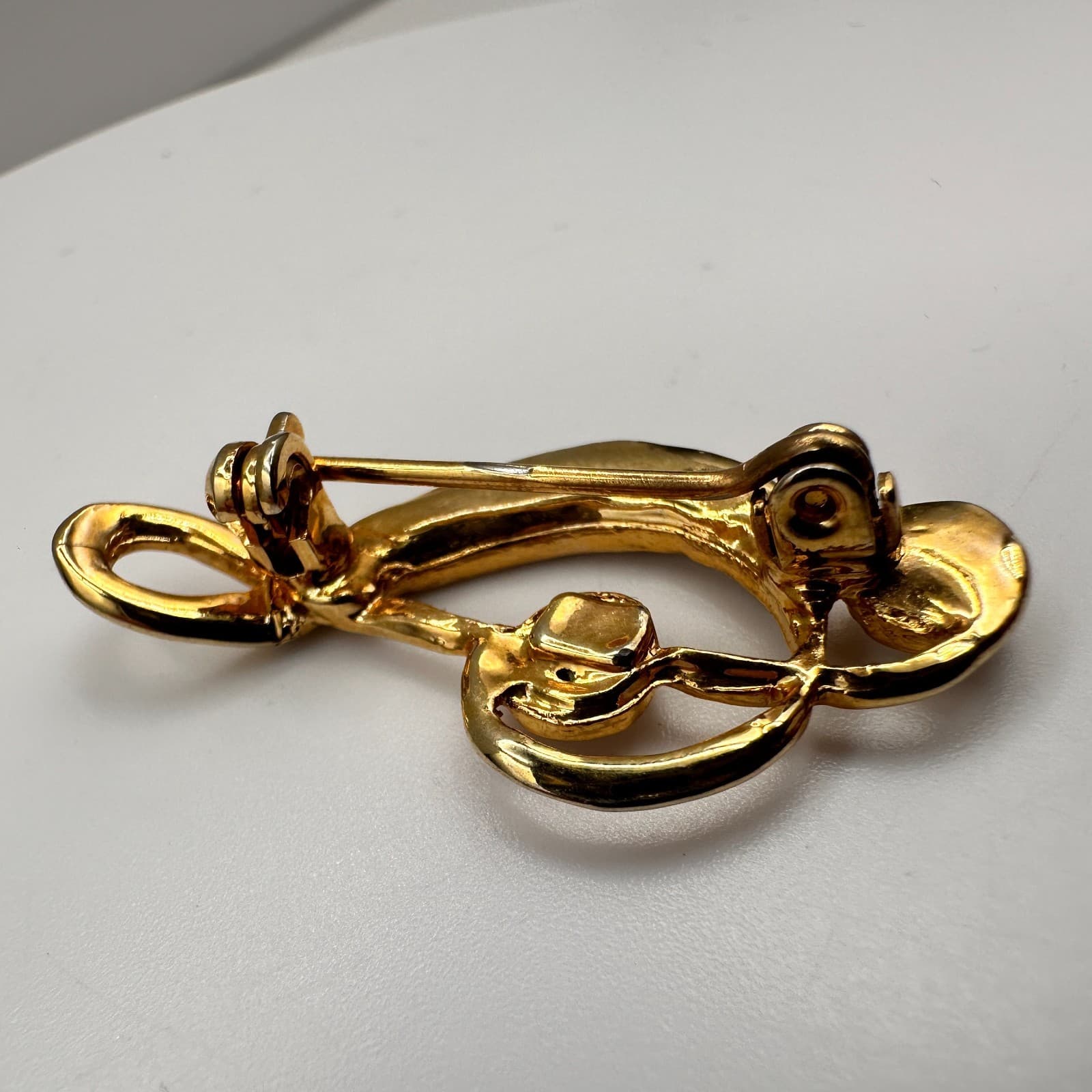 Vintage Y2K Gold Tone Treble Clef Brooch Pin Clear Rhinestone Women's Jewelry - Thumbnail 4