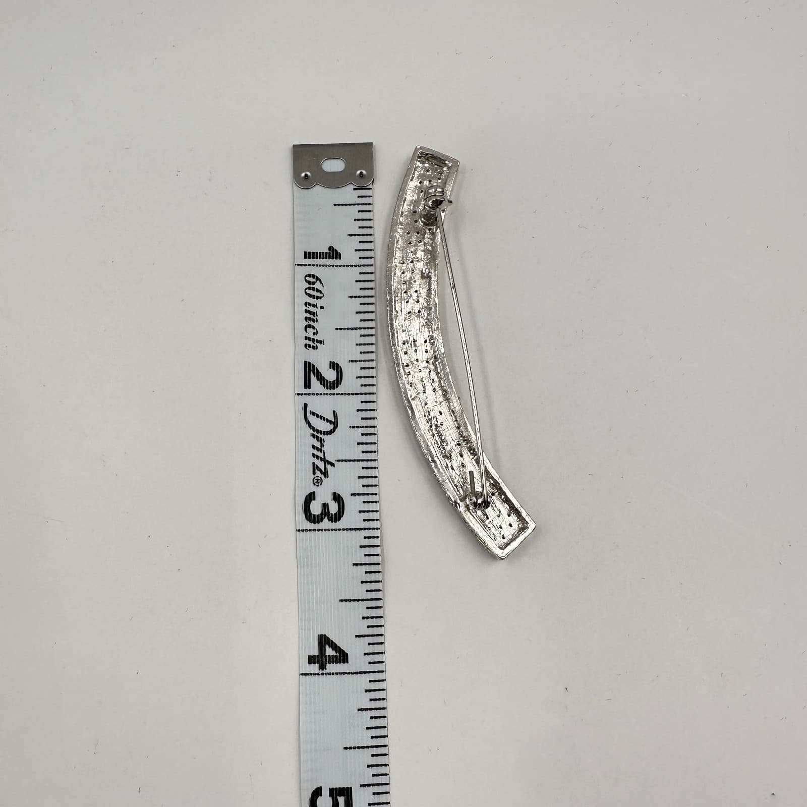 Vintage 90s Silver Tone Clear Rhinestone Curved Bar Brooch Pin Women's Jewelry - Thumbnail 6