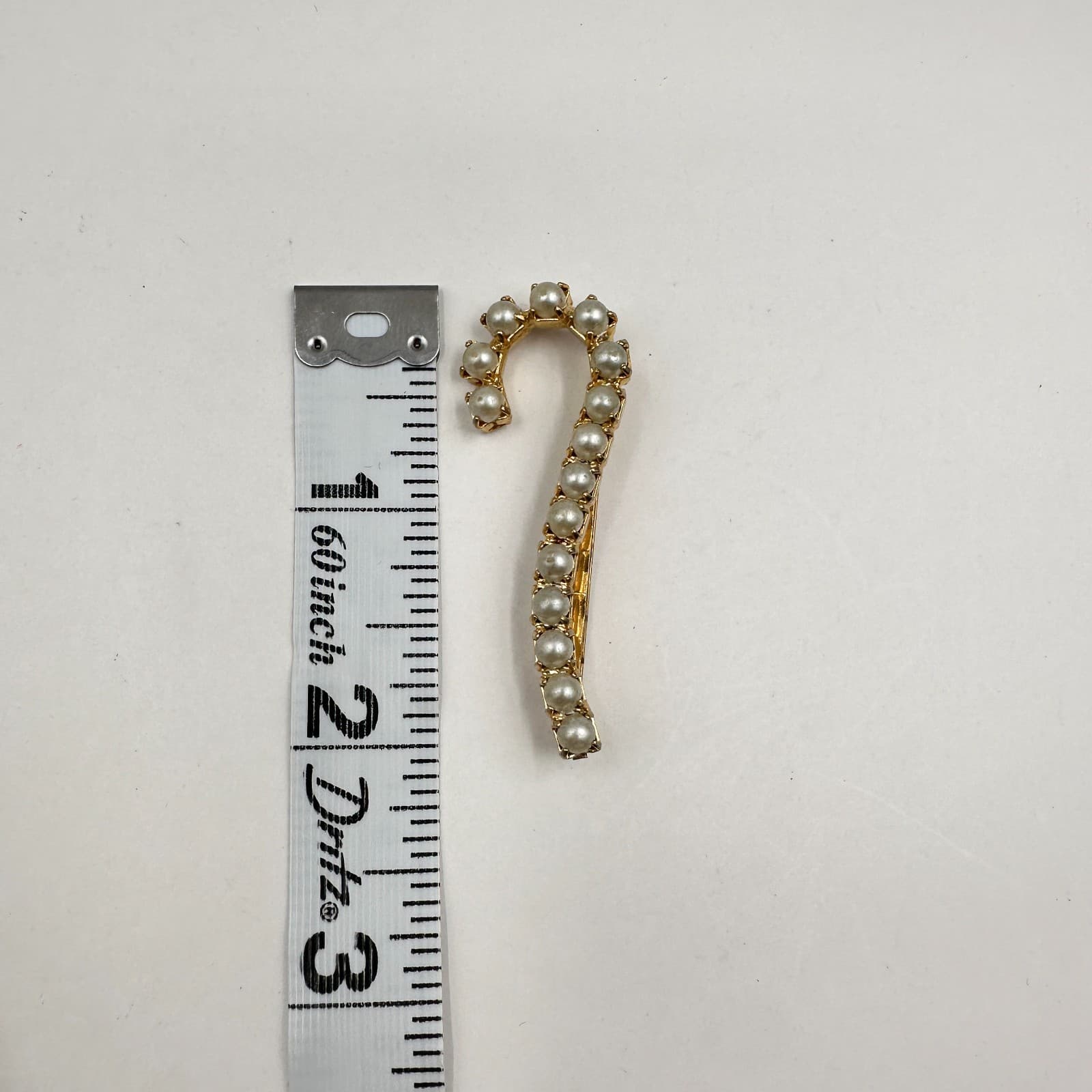 Vintage 90s Gold Tone Faux Pearl Candy Cane Brooch Pin Retro Statement Jewelry - Thumbnail 7