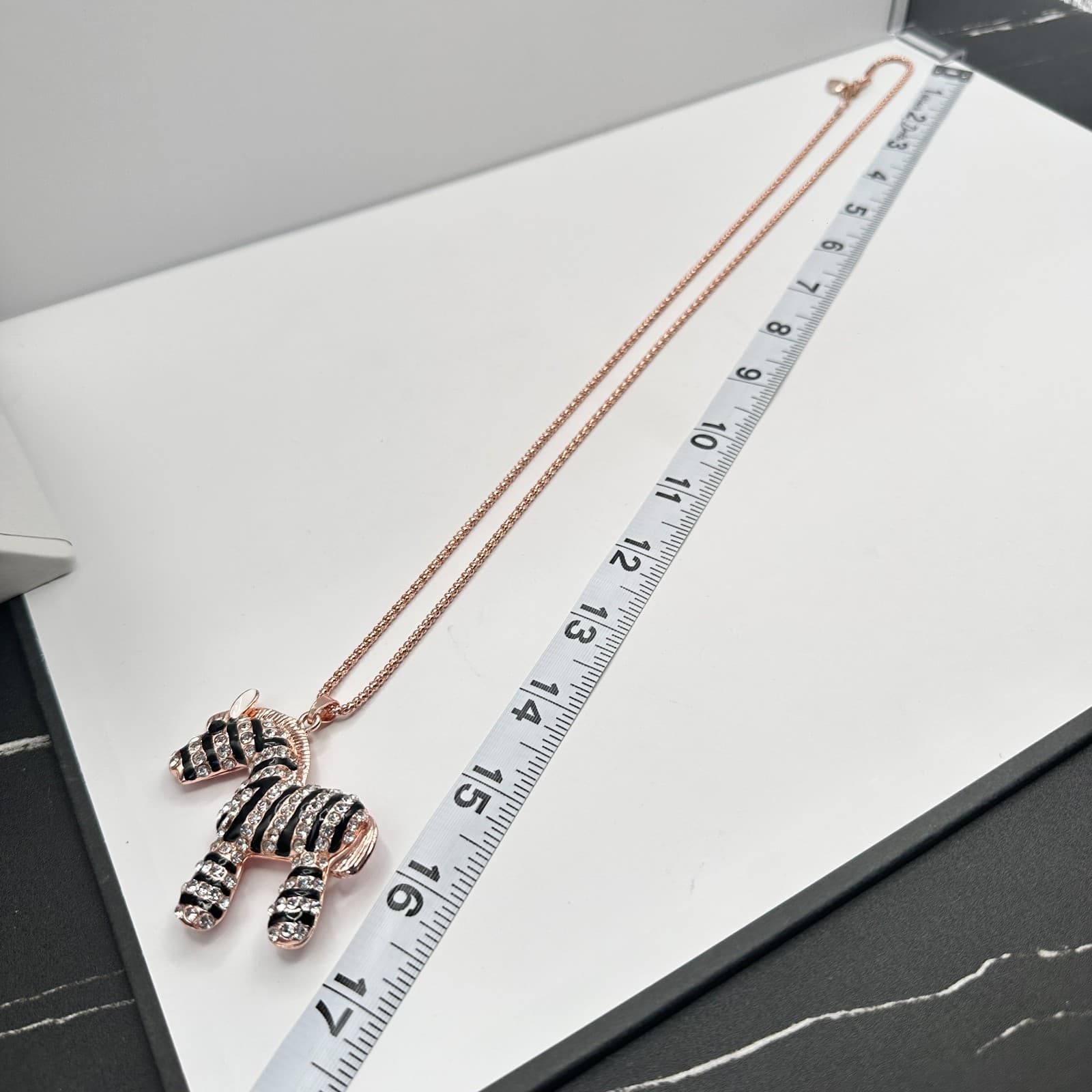 Vintage 90s Betsey Johnson Zebra Pendant Necklace Rose Gold Tone Fashion Jewelry - Thumbnail 11