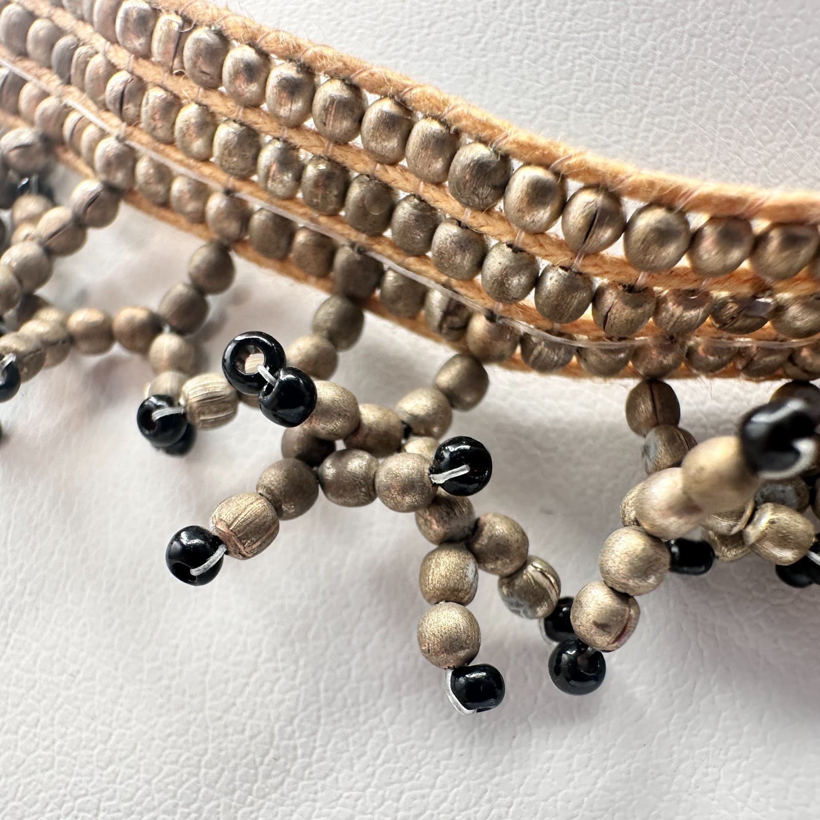 Vintage 90s Beaded Fringe Choker Necklace Boho Women's Classic Fashion Jewelry - Thumbnail 5