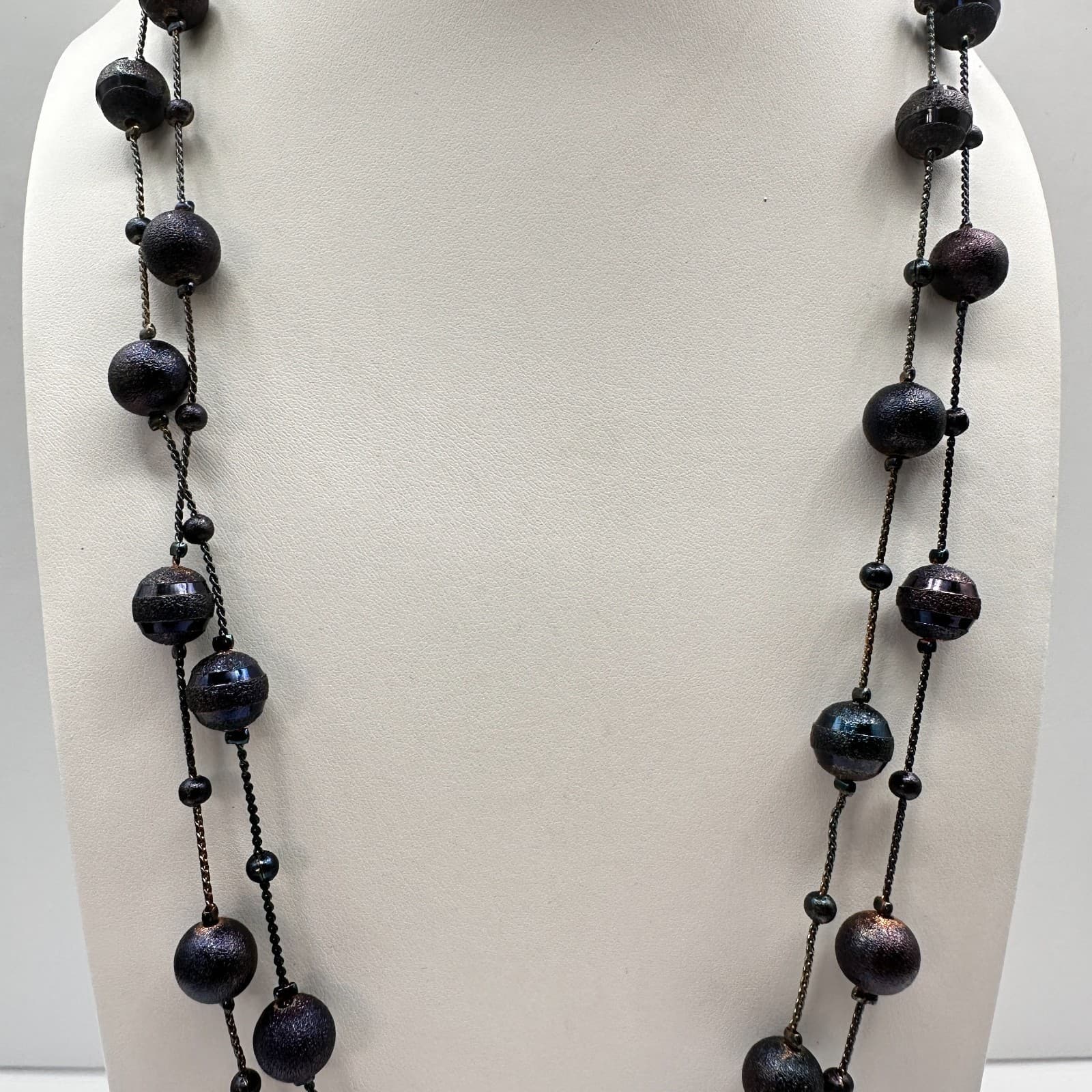 Vintage 90s Double Strand Beaded Necklace Boho Women's Classic Fashion Jewelry - Thumbnail 2