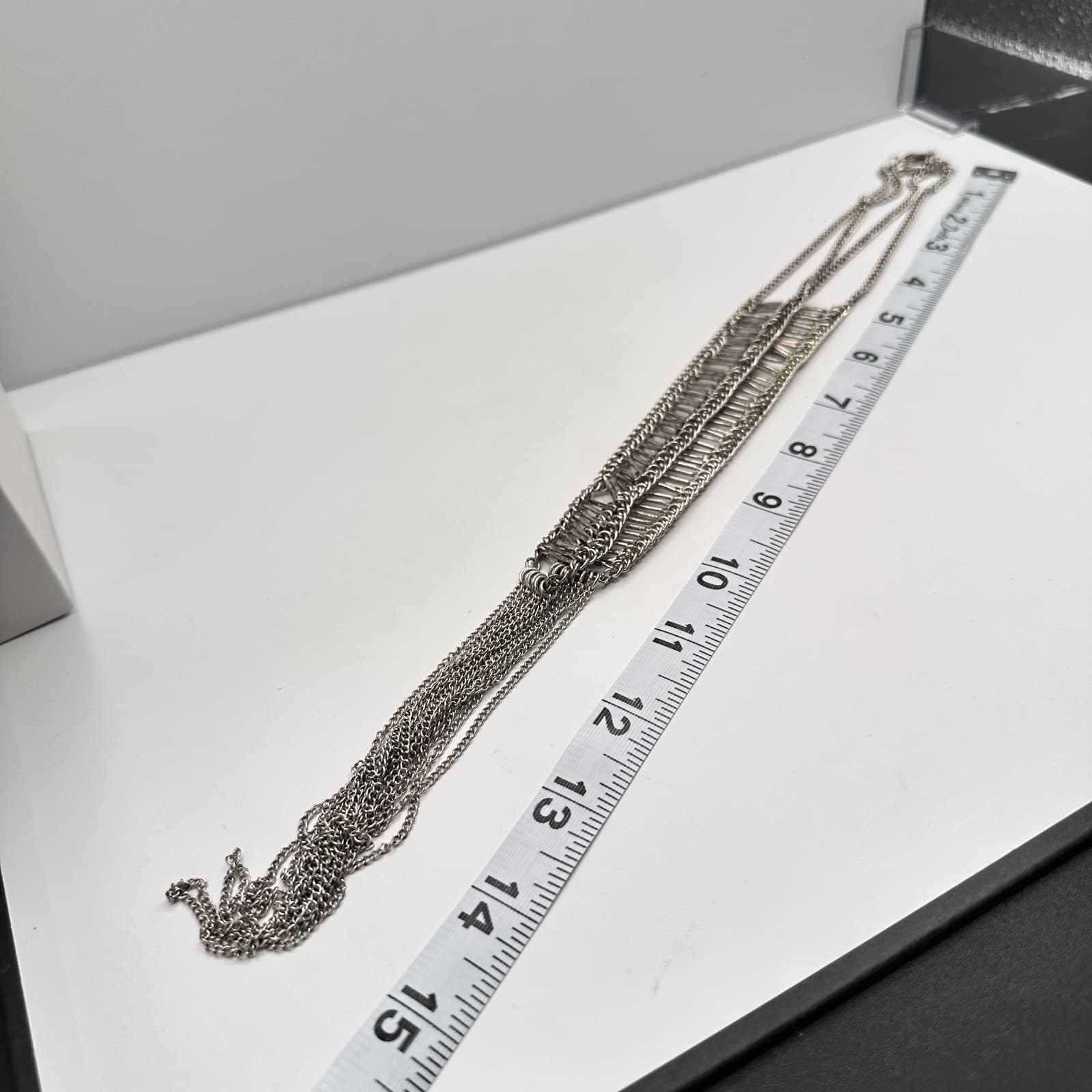 Vintage 90s Multi Strand Chain Silver Tone Necklace Statement Women's Jewelry - Thumbnail 7