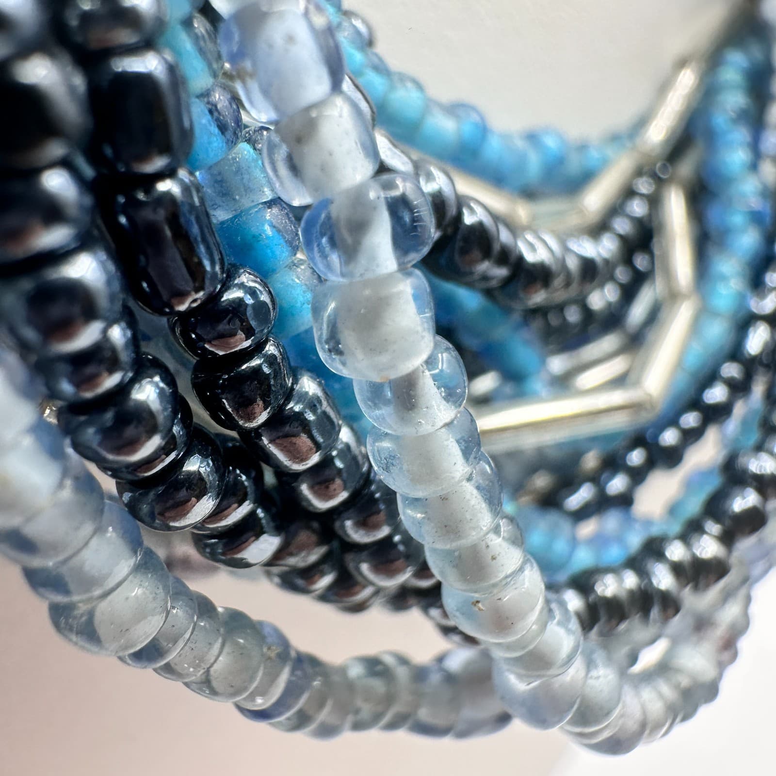 Vintage 90s Multi-Strand Seed Beaded Necklace Silver Tone Boho Women's Jewelry - Thumbnail 6