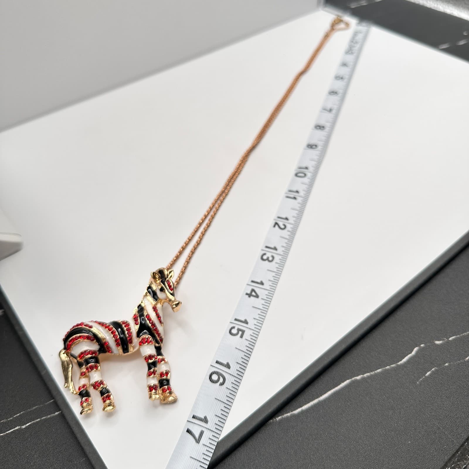 Vintage 90s Betsey Johnson Zebra Pendant Necklace Red Rhinestone Fashion Jewelry - Thumbnail 12