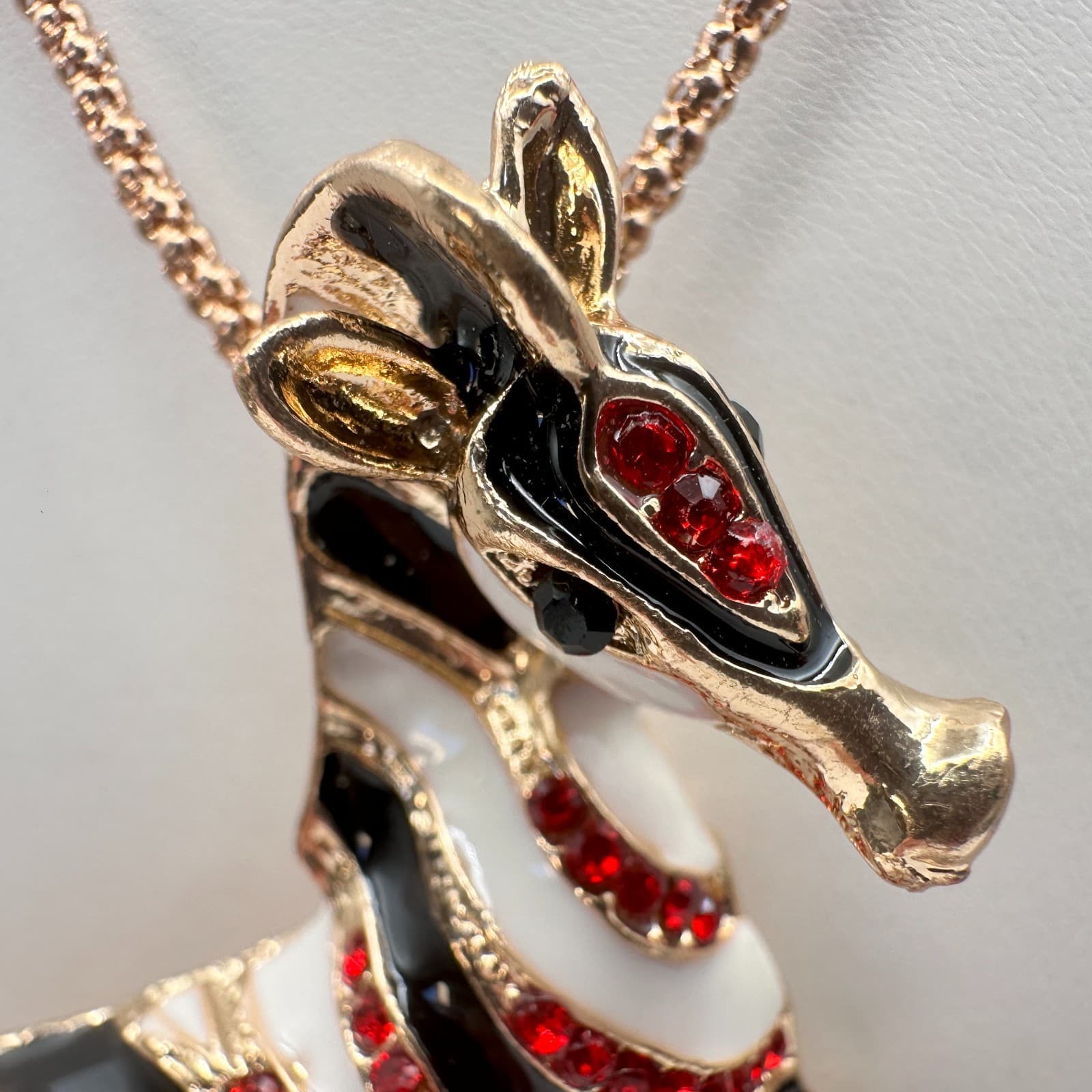 Vintage 90s Betsey Johnson Zebra Pendant Necklace Red Rhinestone Fashion Jewelry - Thumbnail 9