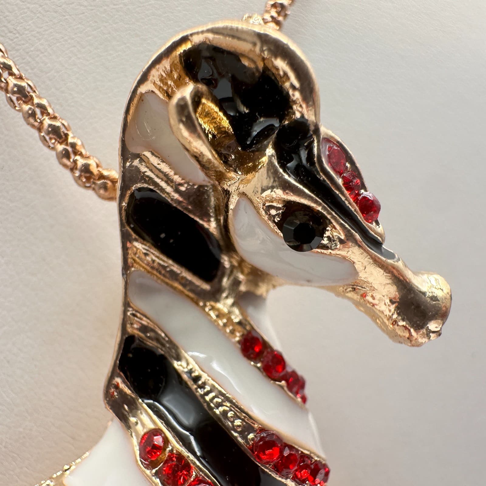 Vintage 90s Betsey Johnson Zebra Pendant Necklace Red Rhinestone Fashion Jewelry - Thumbnail 5