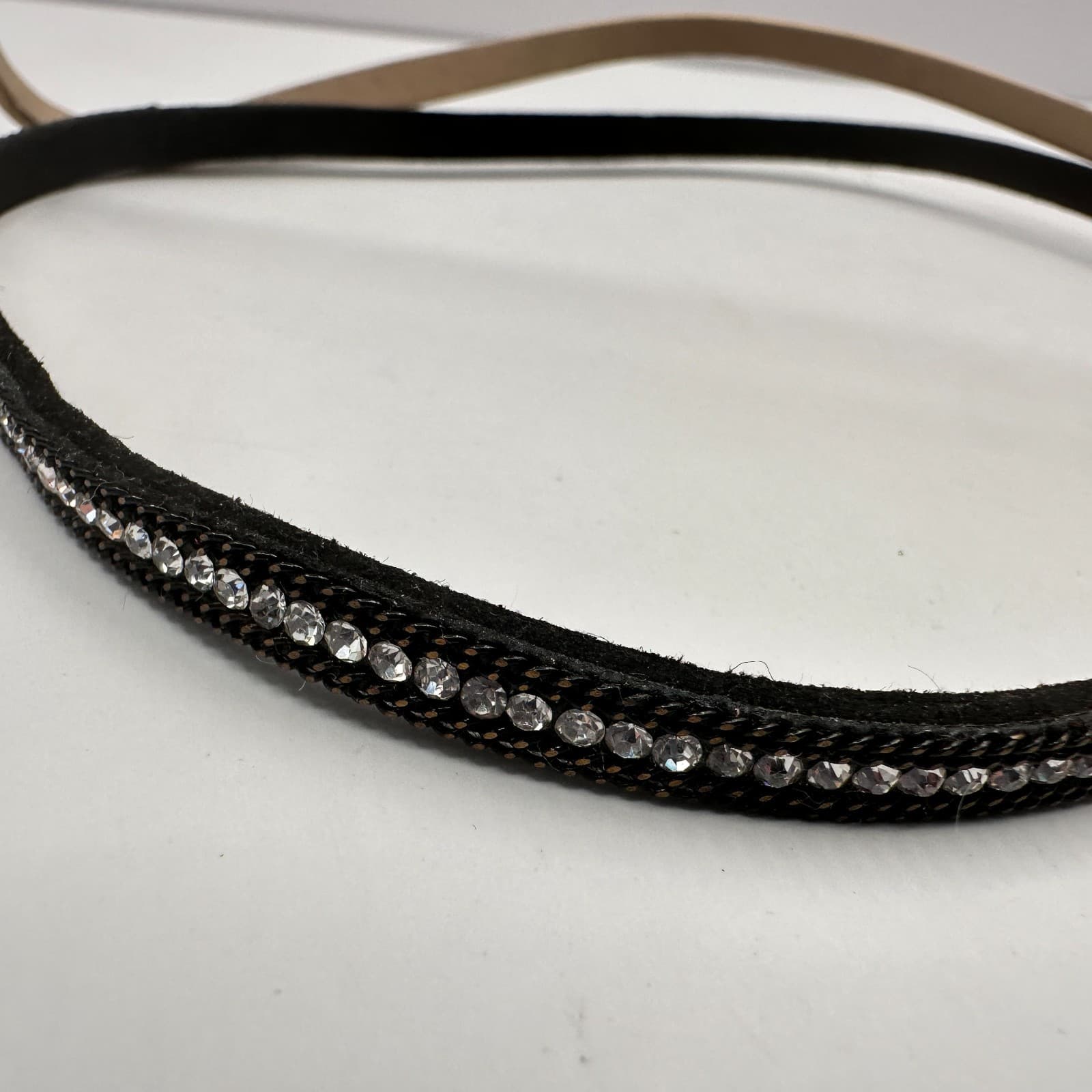 Vintage 90s Leopard Print Clear Rhinestone Gold Tone Horse Bridle Browband - Thumbnail 3