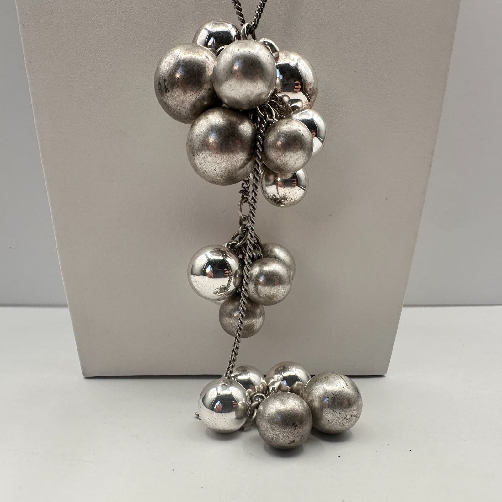 Vintage 90s Mark Silver Tone Ball Beaded Statement Necklace Women's Jewelry - Thumbnail 2