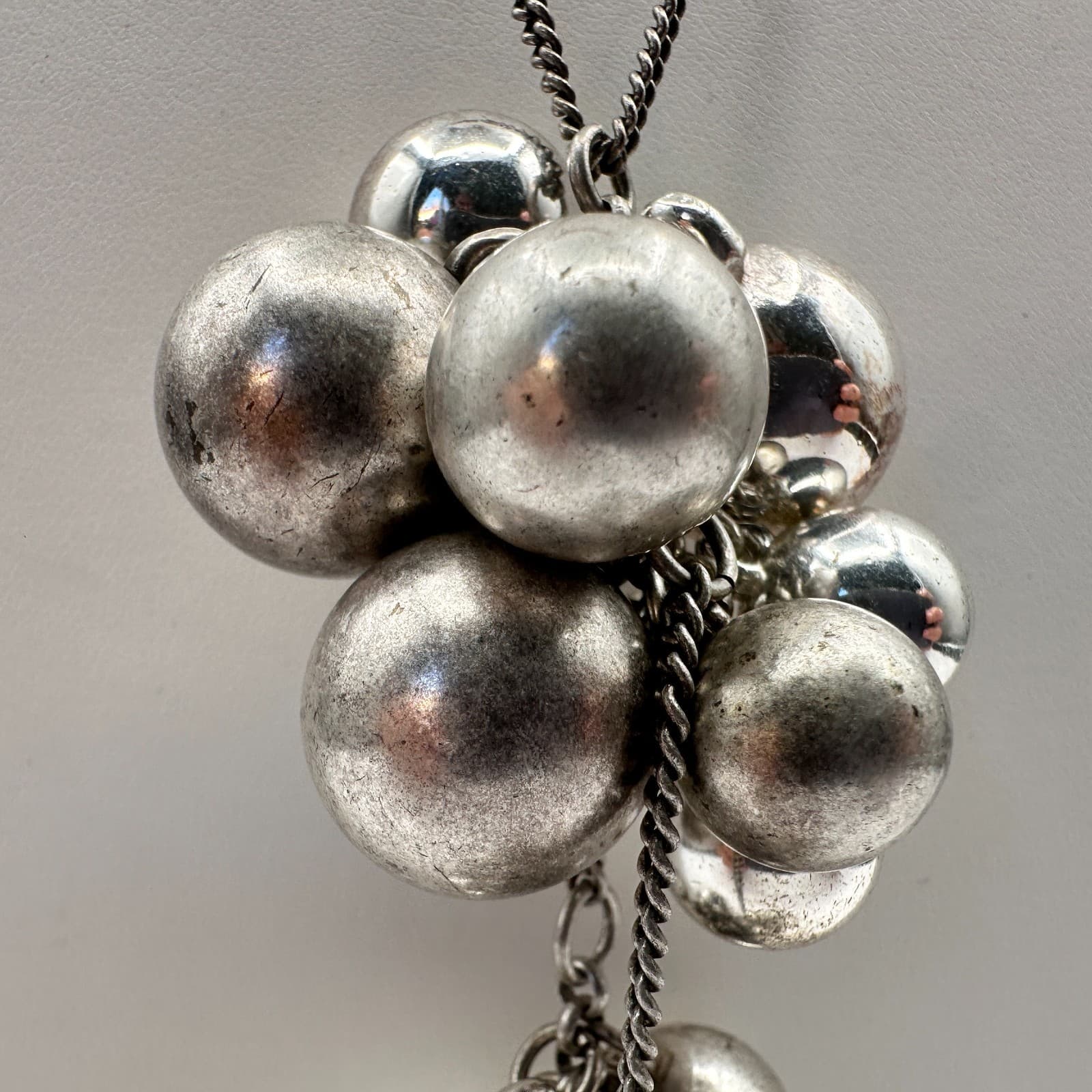 Vintage 90s Mark Silver Tone Ball Beaded Statement Necklace Women's Jewelry - Thumbnail 3