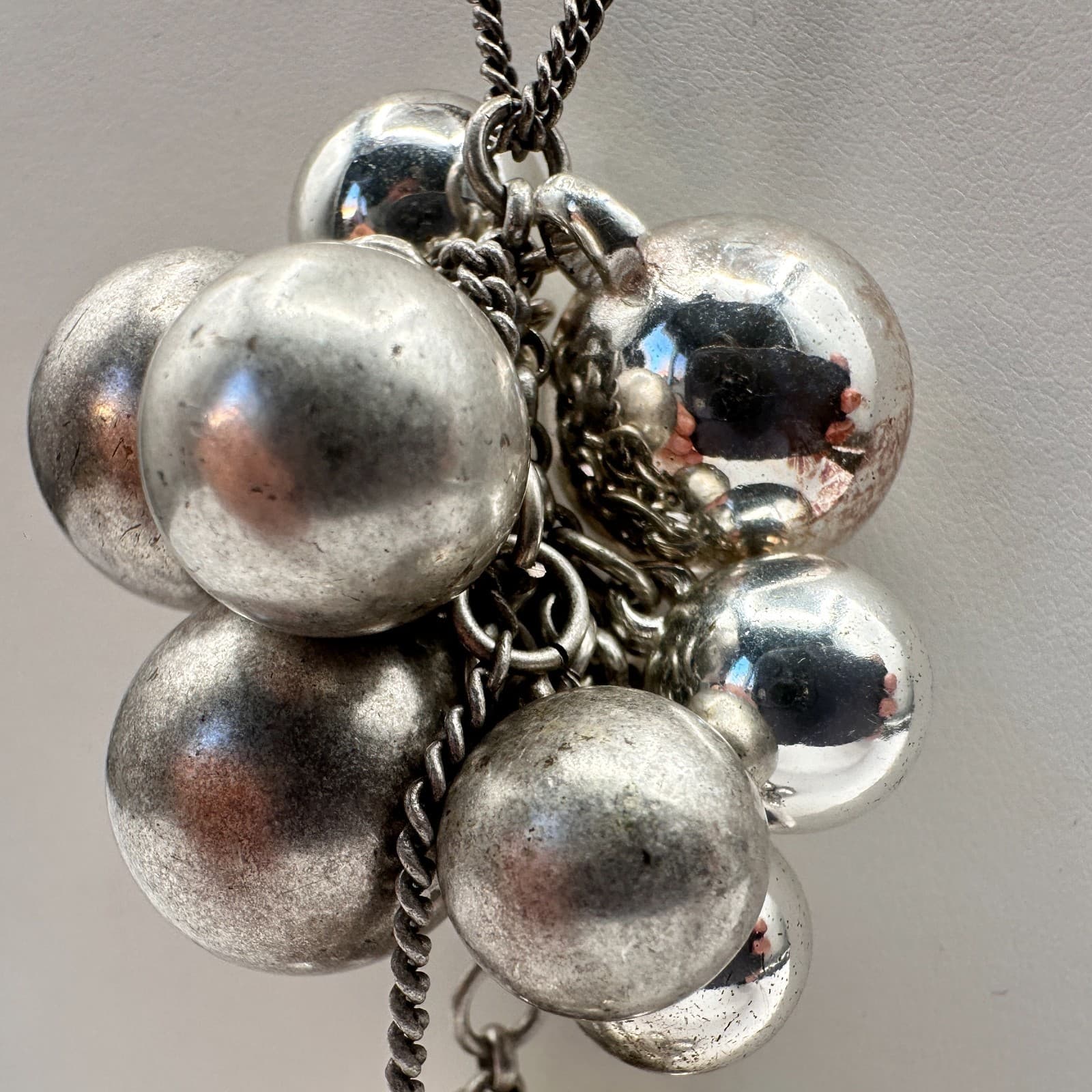 Vintage 90s Mark Silver Tone Ball Beaded Statement Necklace Women's Jewelry - Thumbnail 4