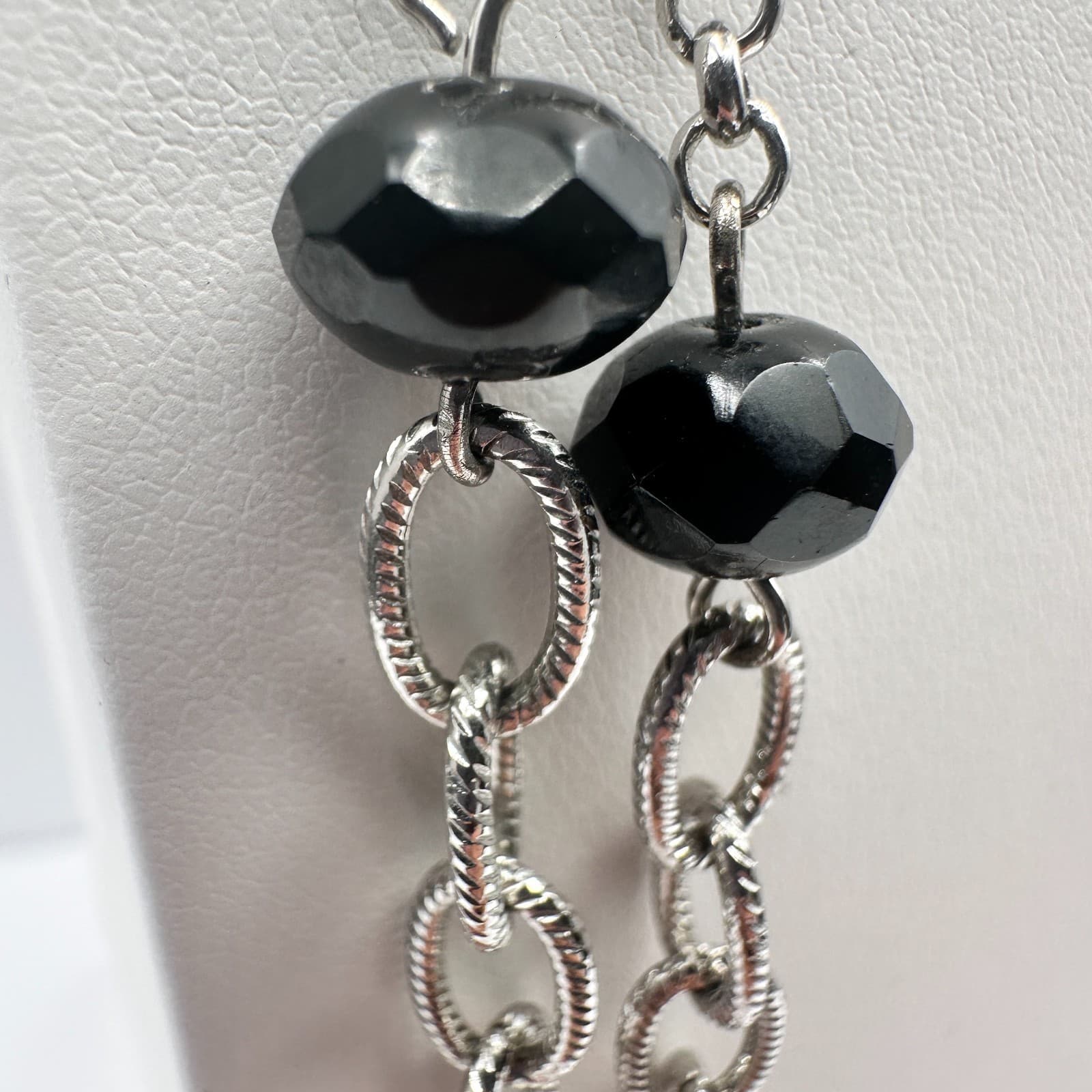 Vintage 90s Silver Tone Multi Strand Black Beaded Necklace Women's Jewelry - Thumbnail 7