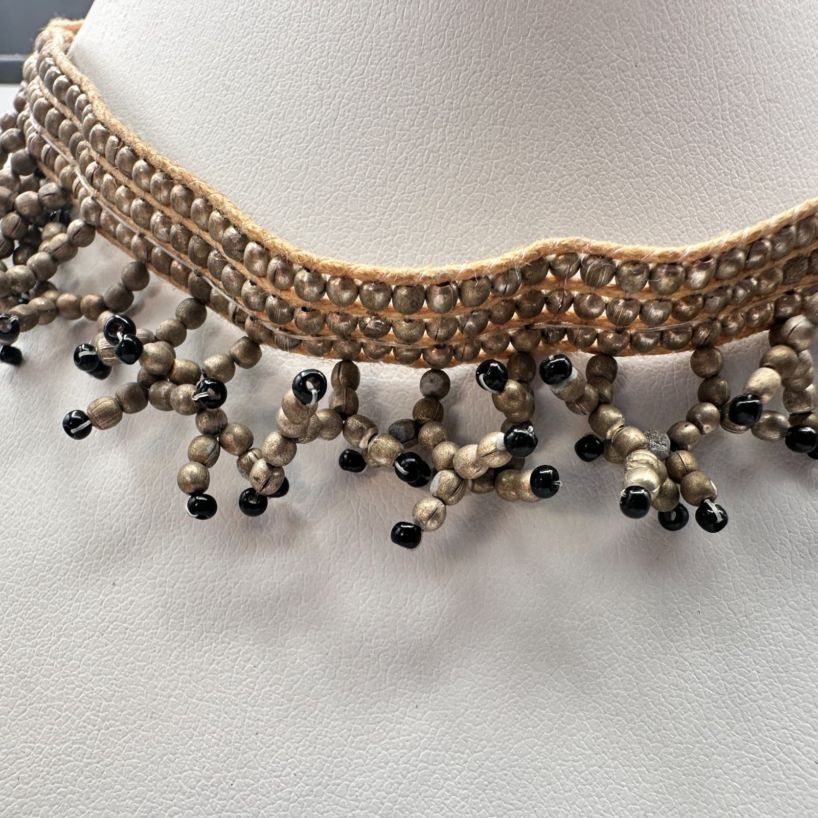 Vintage 90s Beaded Fringe Choker Necklace Boho Women's Classic Fashion Jewelry - Thumbnail 3