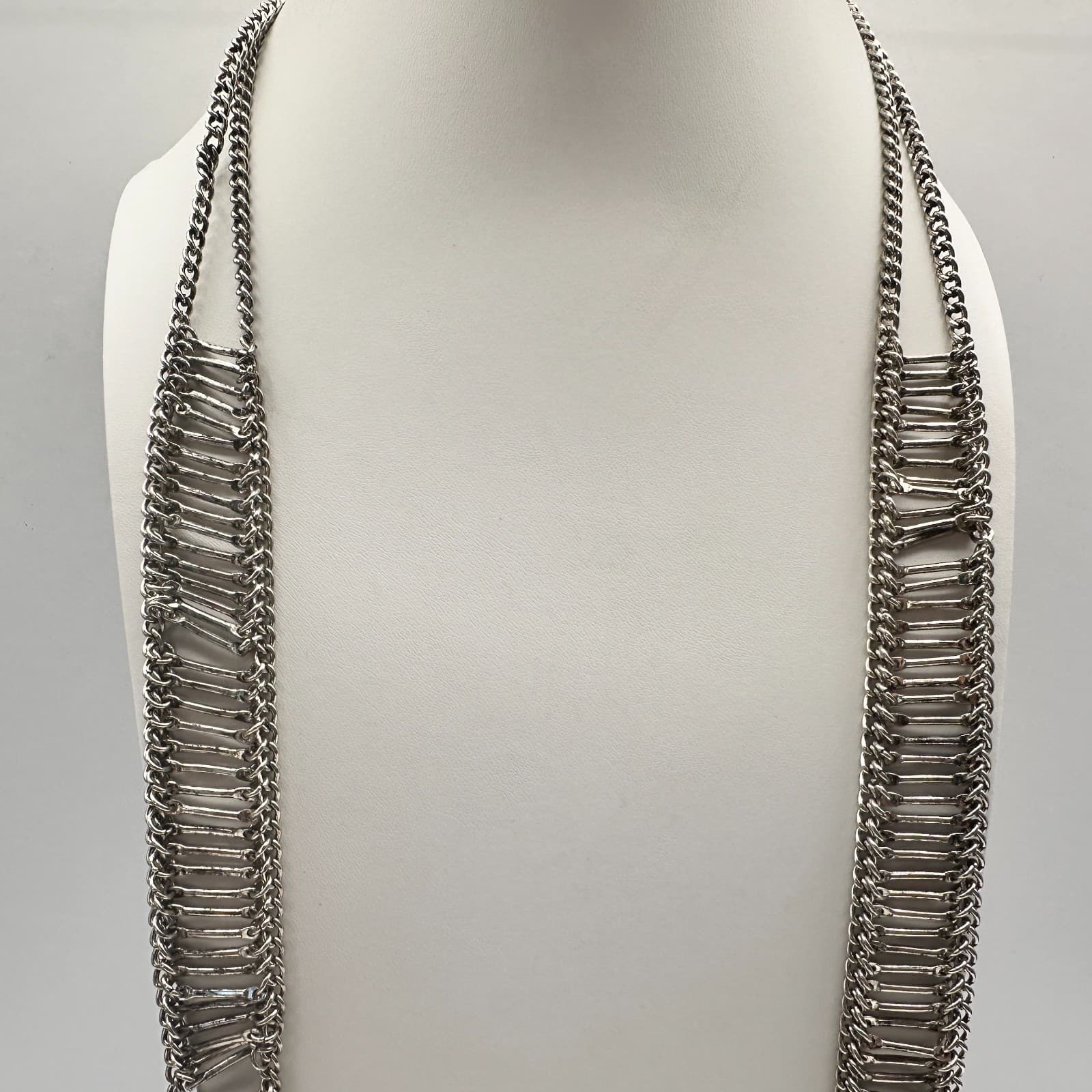 Vintage 90s Multi Strand Chain Silver Tone Necklace Statement Women's Jewelry - Thumbnail 2