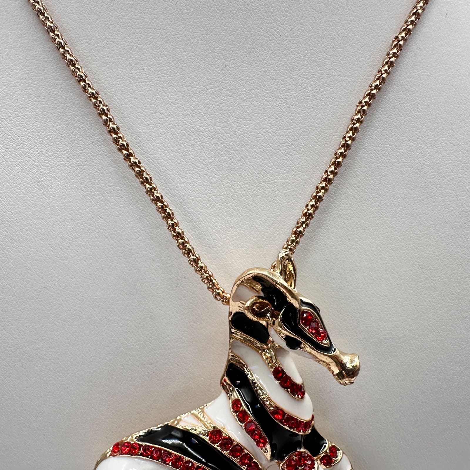 Vintage 90s Betsey Johnson Zebra Pendant Necklace Red Rhinestone Fashion Jewelry - Thumbnail 10