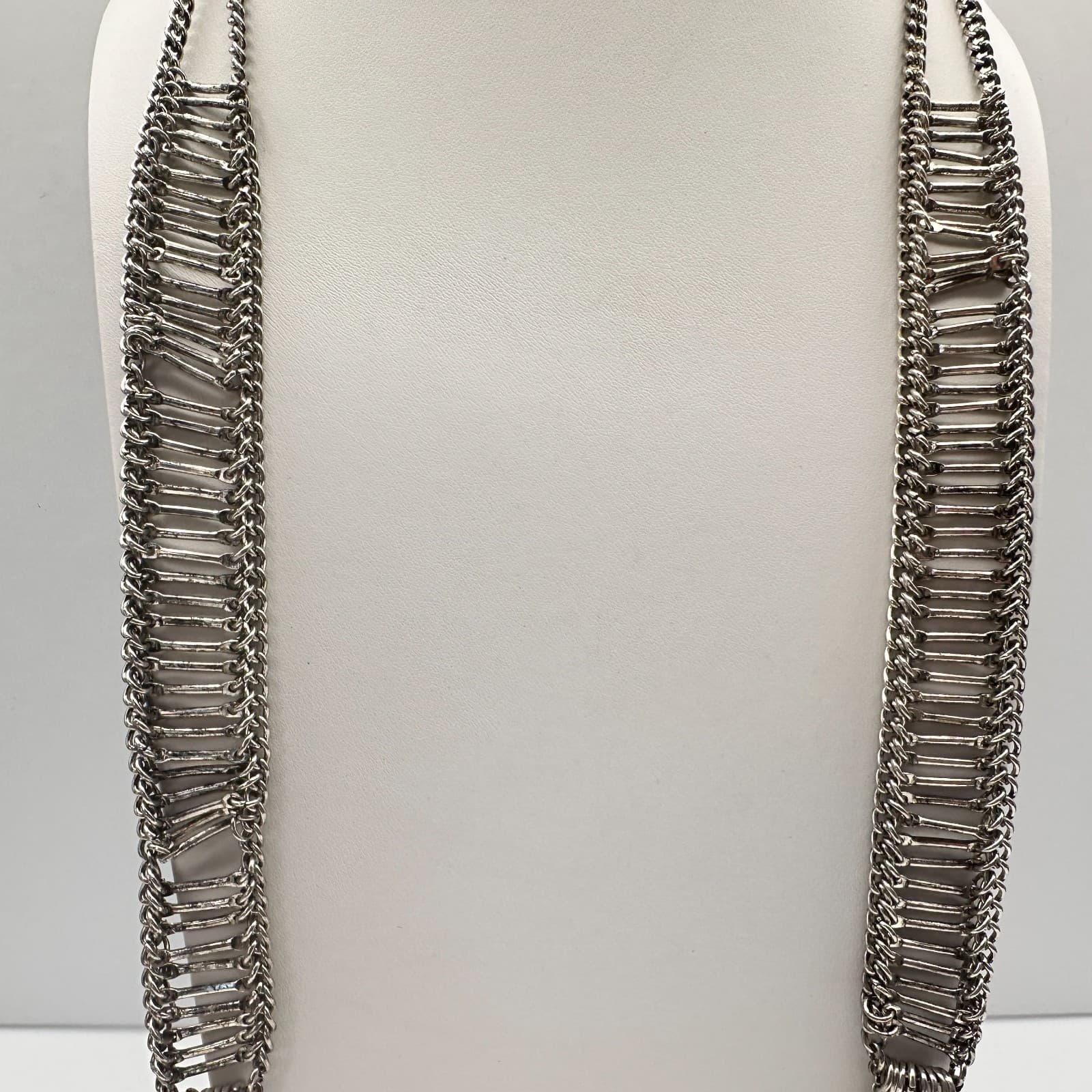 Vintage 90s Multi Strand Chain Silver Tone Necklace Statement Women's Jewelry - Thumbnail 3