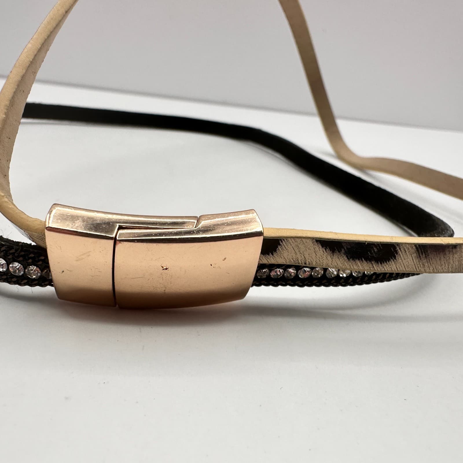 Vintage 90s Leopard Print Clear Rhinestone Gold Tone Horse Bridle Browband - Thumbnail 5