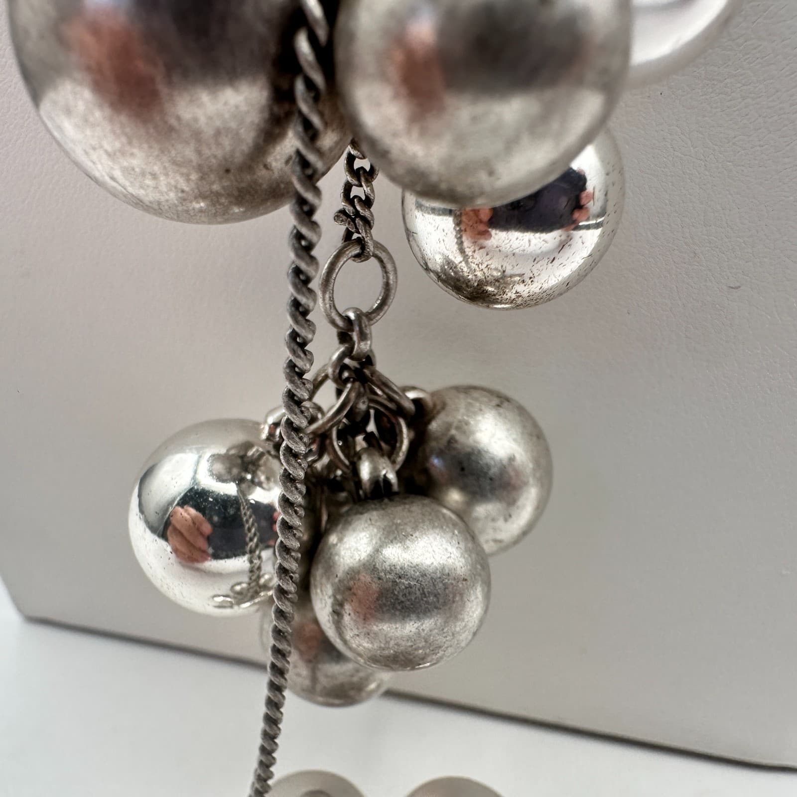 Vintage 90s Mark Silver Tone Ball Beaded Statement Necklace Women's Jewelry - Thumbnail 5