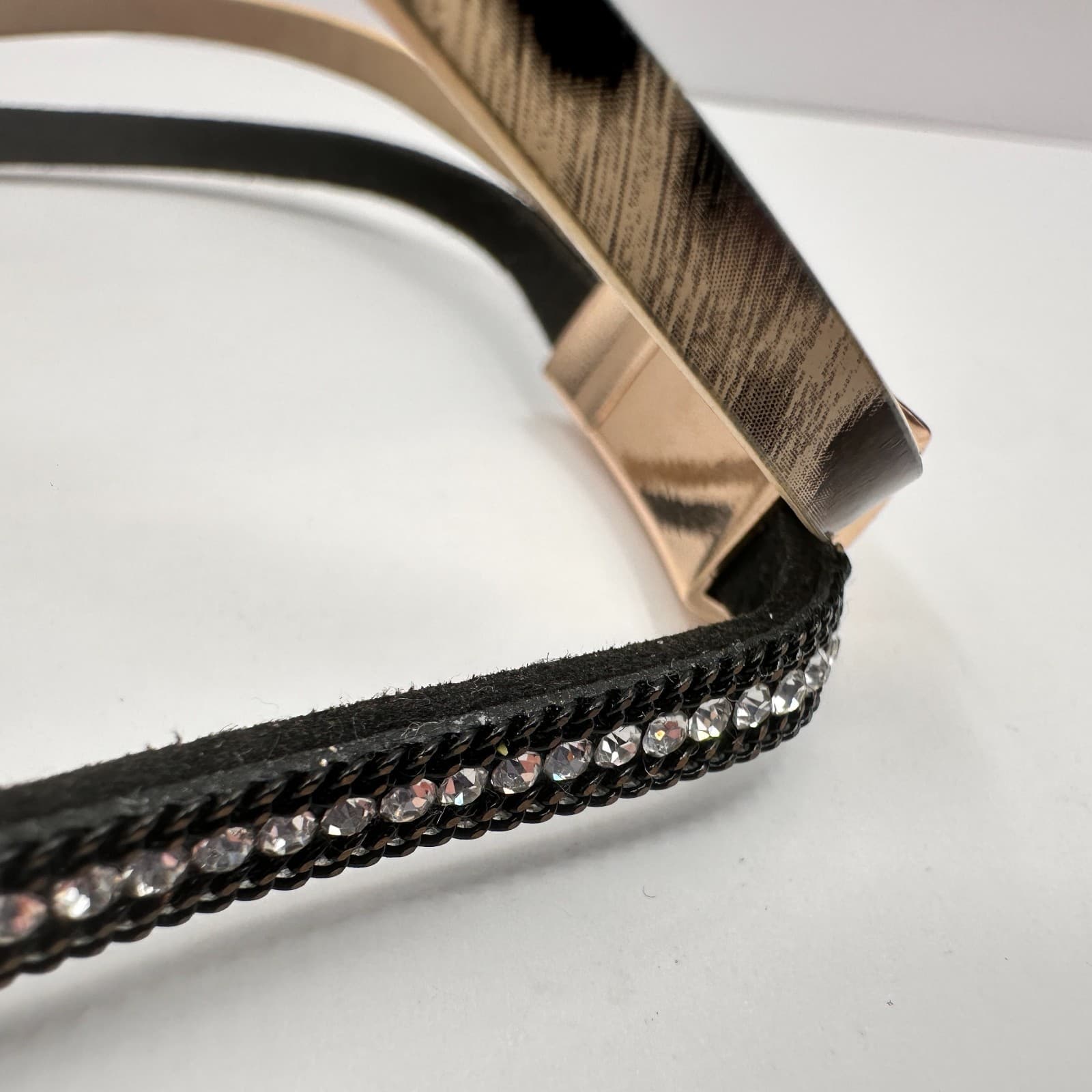 Vintage 90s Leopard Print Clear Rhinestone Gold Tone Horse Bridle Browband - Thumbnail 4