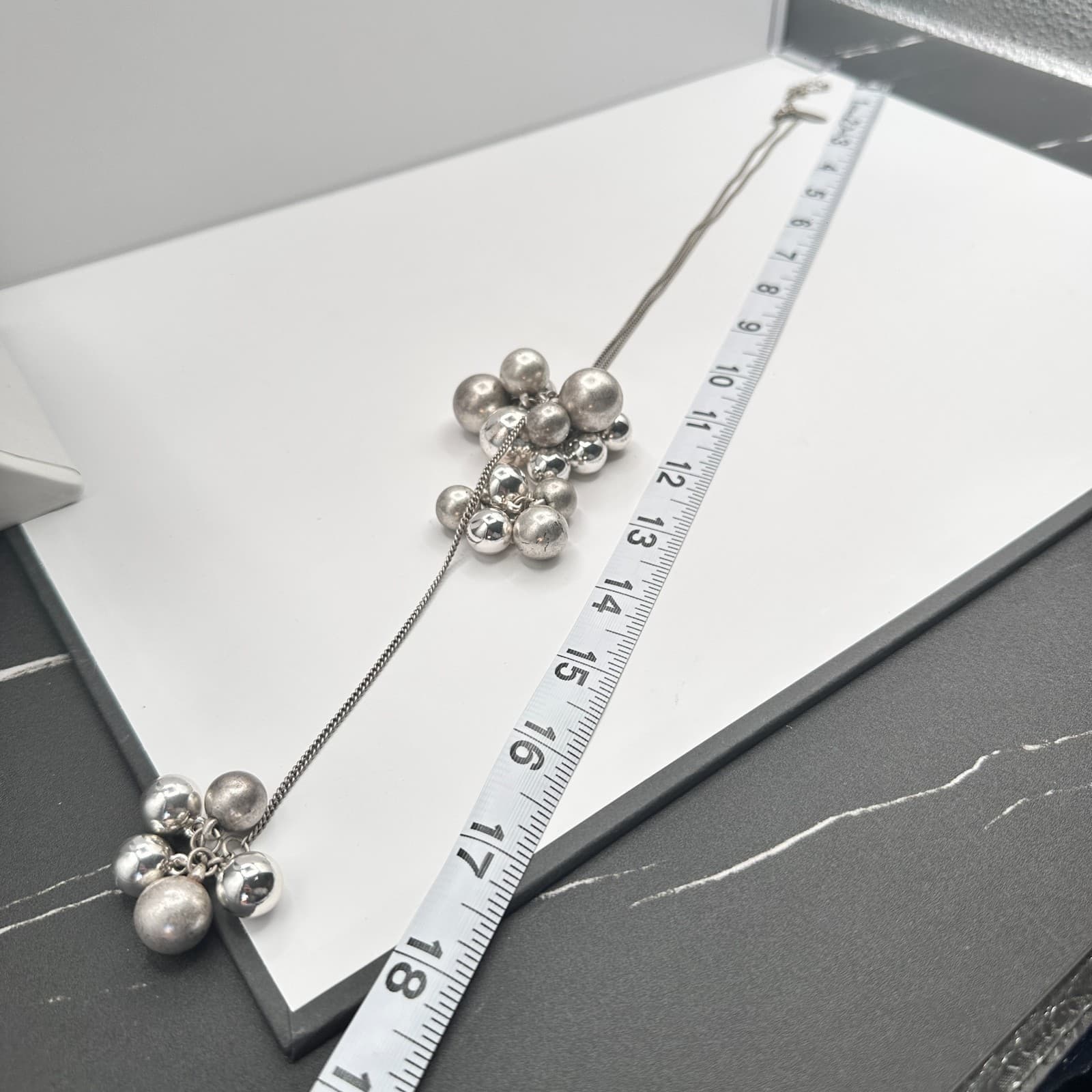 Vintage 90s Mark Silver Tone Ball Beaded Statement Necklace Women's Jewelry - Thumbnail 10