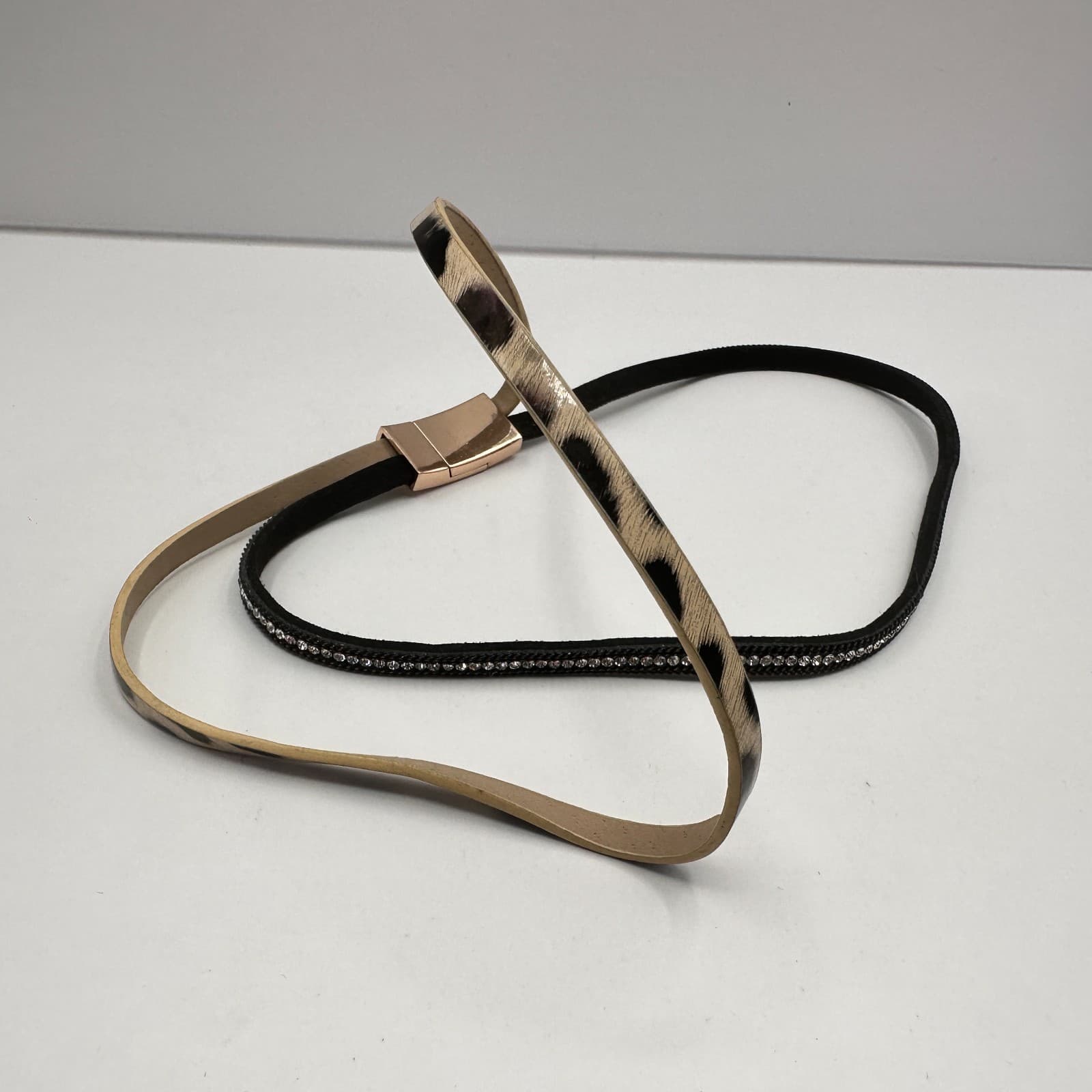 Vintage 90s Leopard Print Clear Rhinestone Gold Tone Horse Bridle Browband - Thumbnail 7