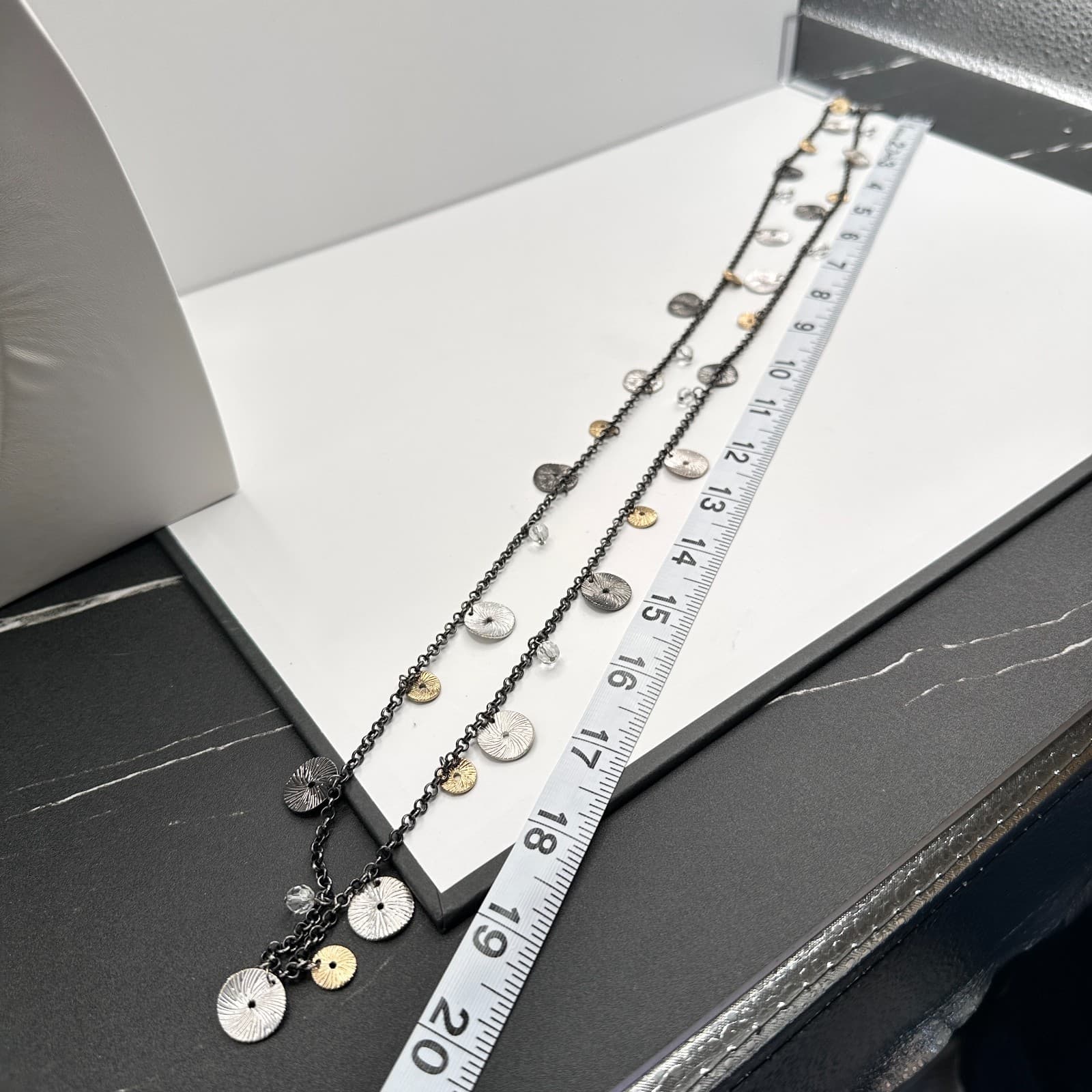 Vintage 90s Multi Strand Clear Beaded Glass Disc Necklace Boho Women's Jewelry - Thumbnail 8