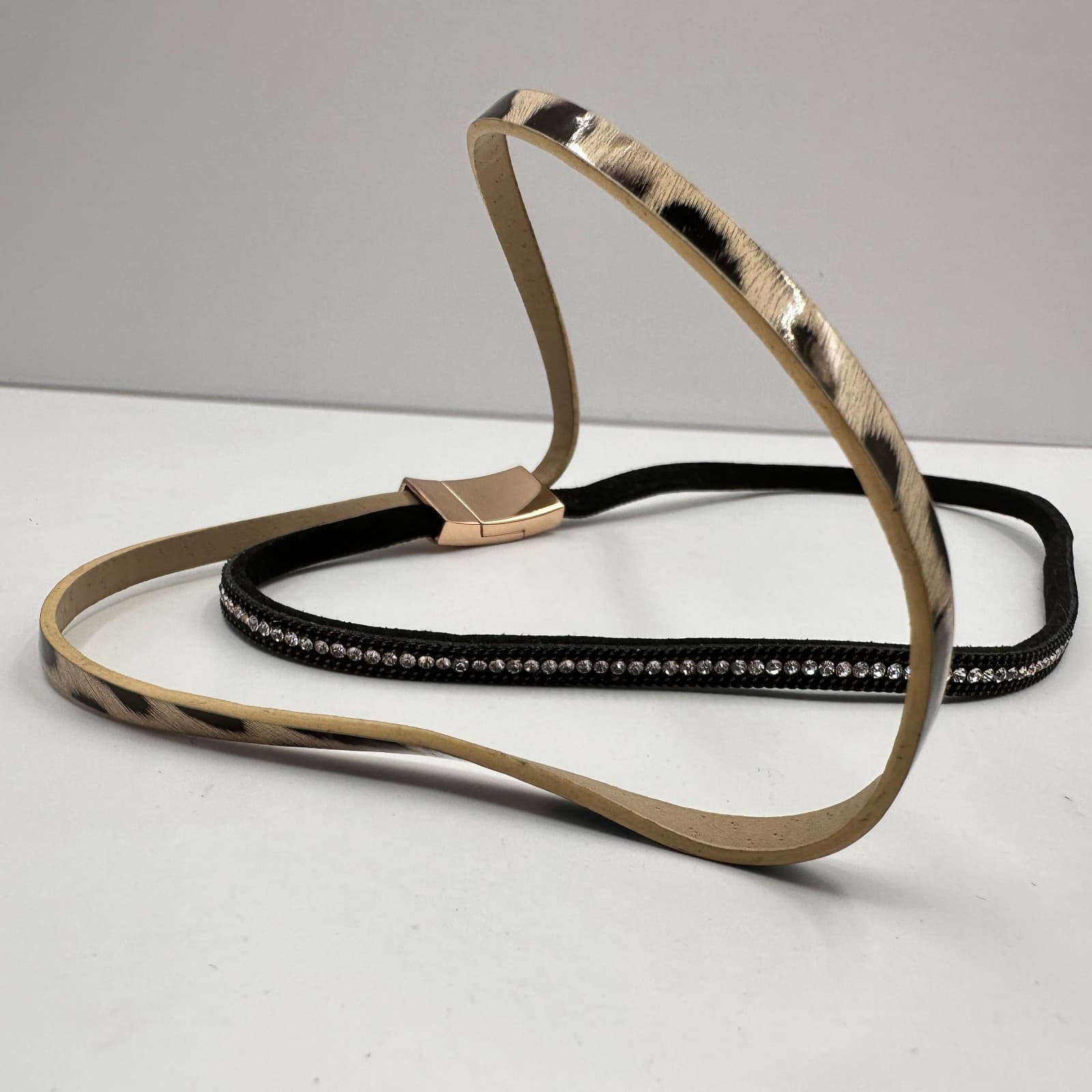 Vintage 90s Leopard Print Clear Rhinestone Gold Tone Horse Bridle Browband - Thumbnail 6