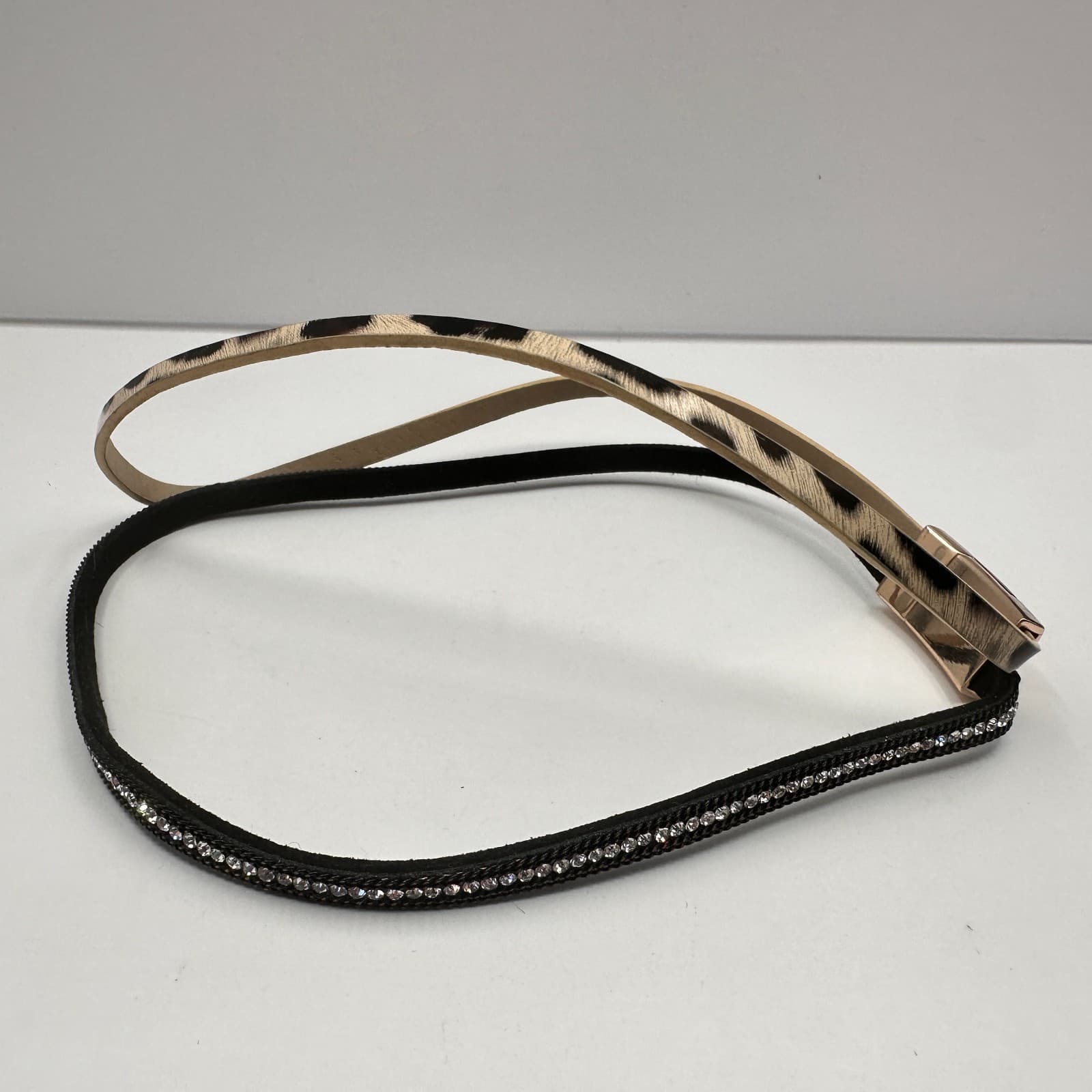 Vintage 90s Leopard Print Clear Rhinestone Gold Tone Horse Bridle Browband - Image 1