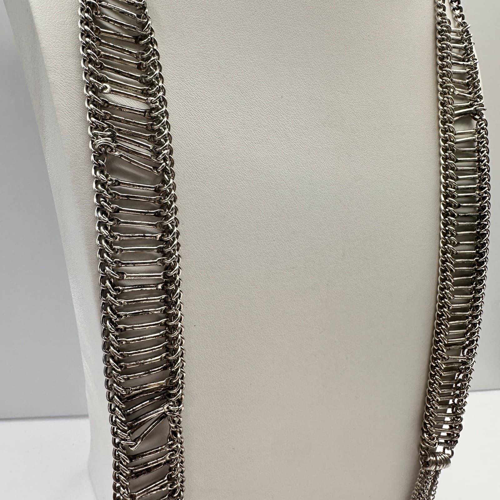 Vintage 90s Multi Strand Chain Silver Tone Necklace Statement Women's Jewelry - Thumbnail 6