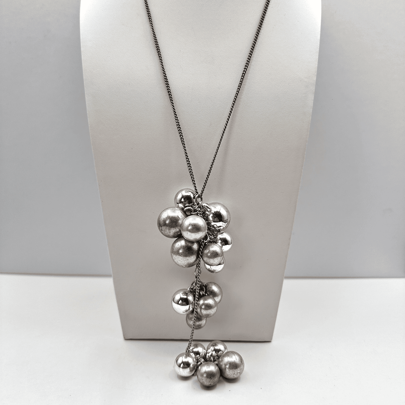 Vintage 90s Mark Silver Tone Ball Beaded Statement Necklace Women's Jewelry - Image 1