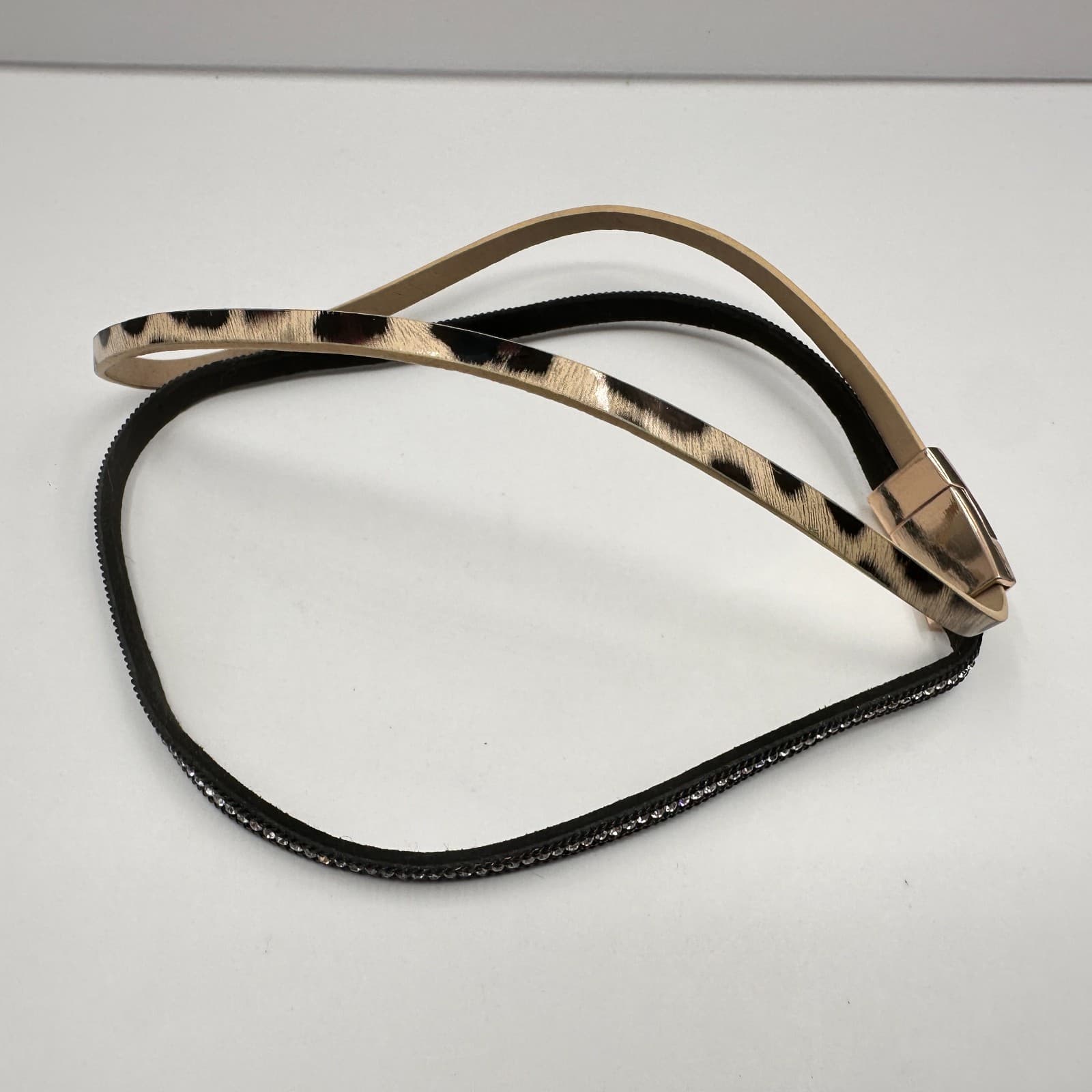 Vintage 90s Leopard Print Clear Rhinestone Gold Tone Horse Bridle Browband - Thumbnail 2