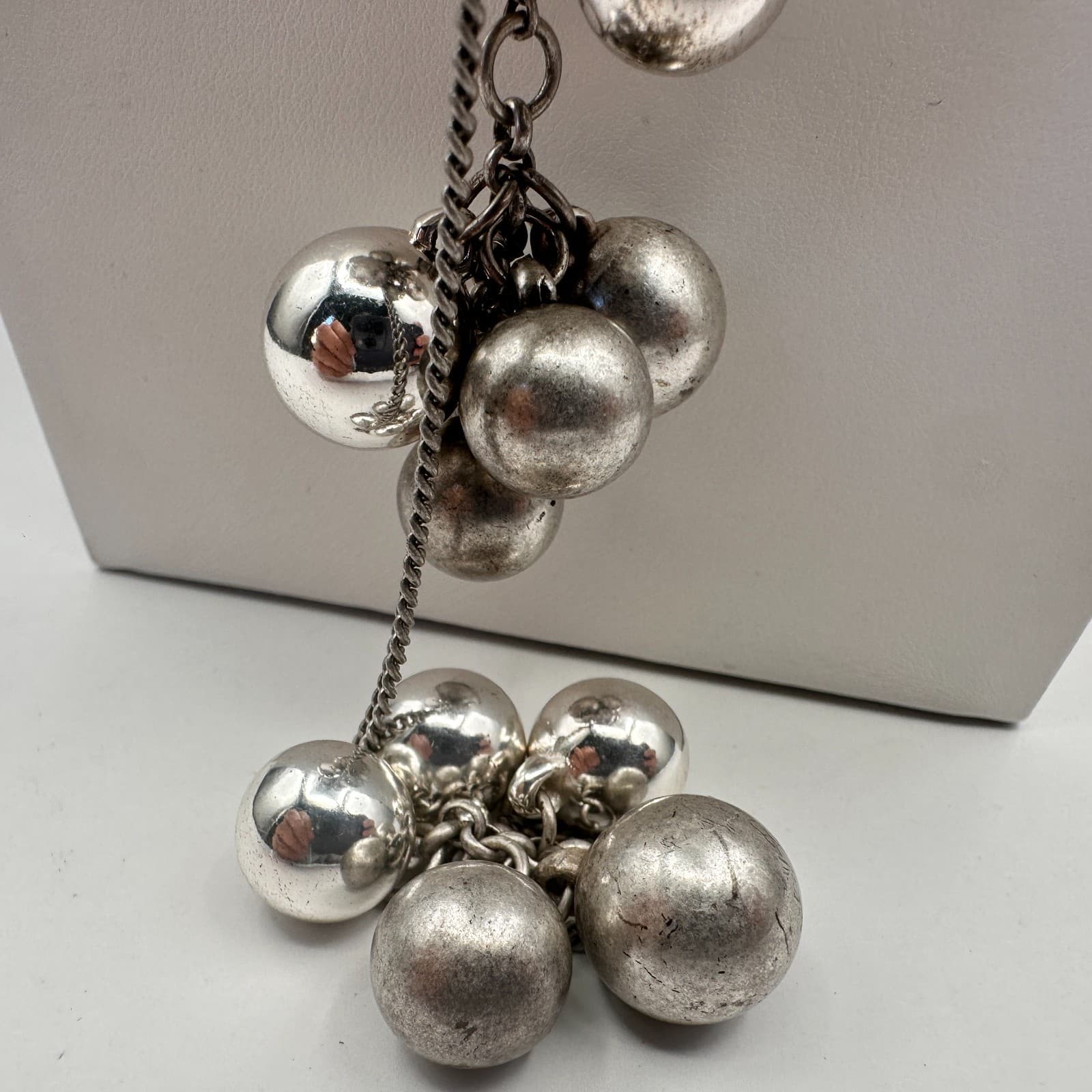 Vintage 90s Mark Silver Tone Ball Beaded Statement Necklace Women's Jewelry - Thumbnail 6