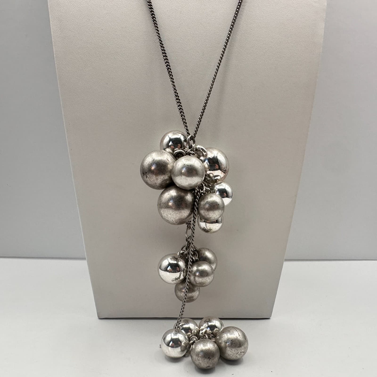 Vintage 90s Mark Silver Tone Ball Beaded Statement Necklace Women's Jewelry - Thumbnail 7