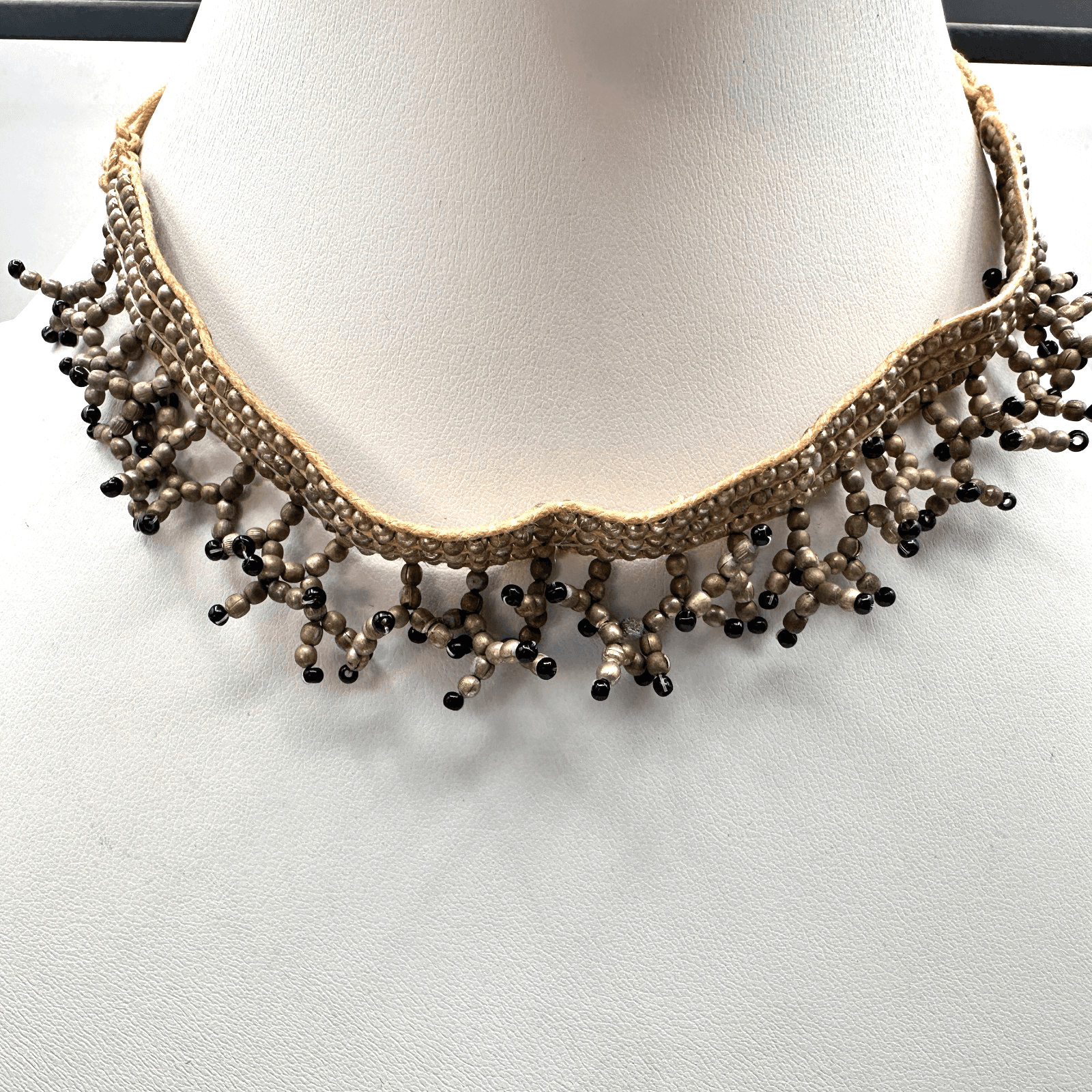 Vintage 90s Beaded Fringe Choker Necklace Boho Women's Classic Fashion Jewelry - Image 1