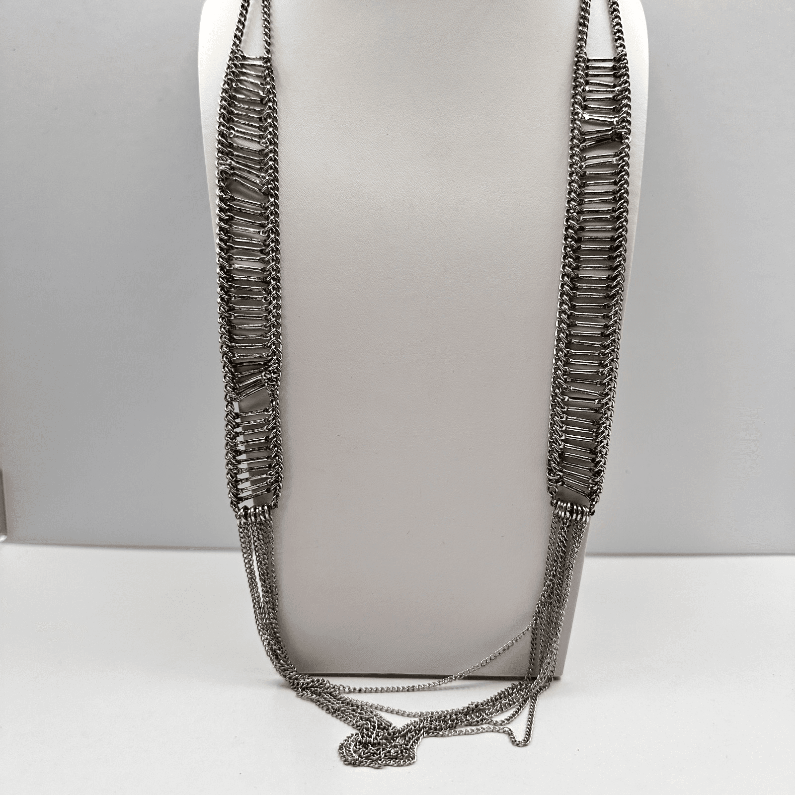 Vintage 90s Multi Strand Chain Silver Tone Necklace Statement Women's Jewelry - Image 1