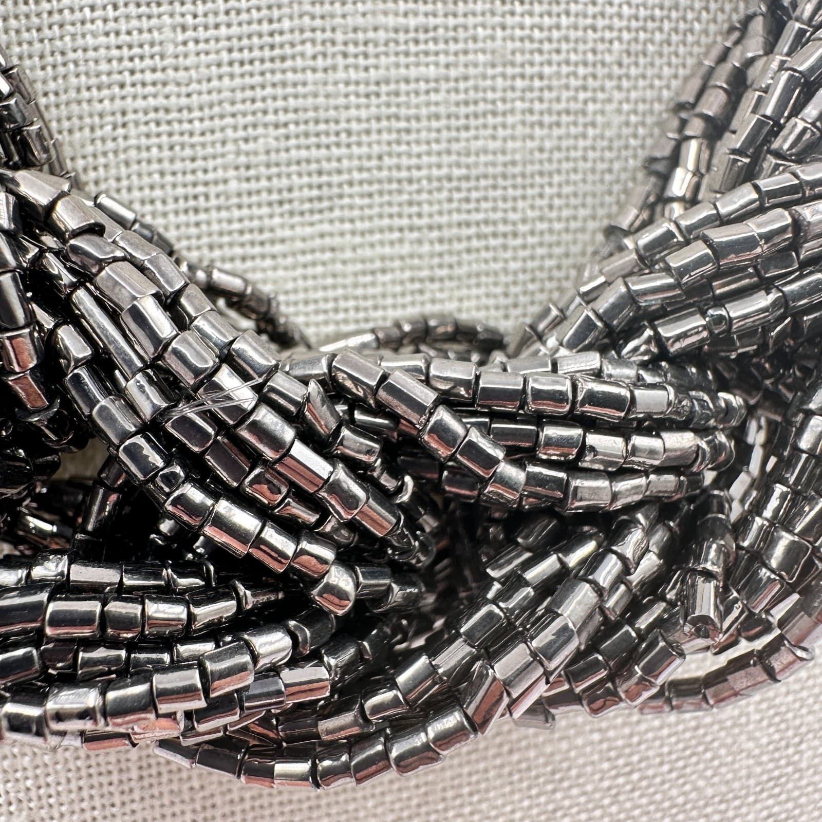 Vintage 90s Silver Tone Multi Strand Seed Beaded Braided Bib Necklace Jewelry - Thumbnail 5