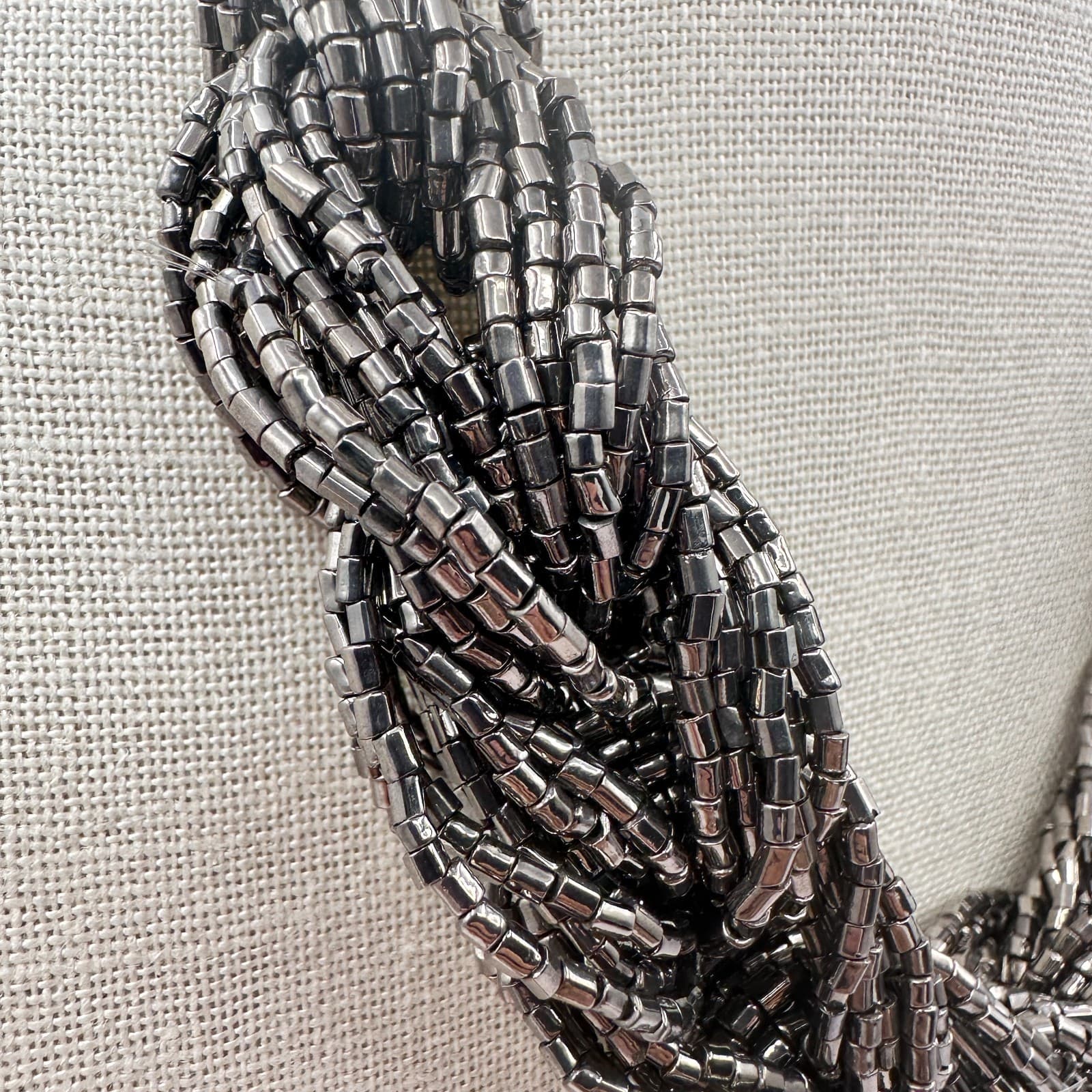 Vintage 90s Silver Tone Multi Strand Seed Beaded Braided Bib Necklace Jewelry - Thumbnail 3